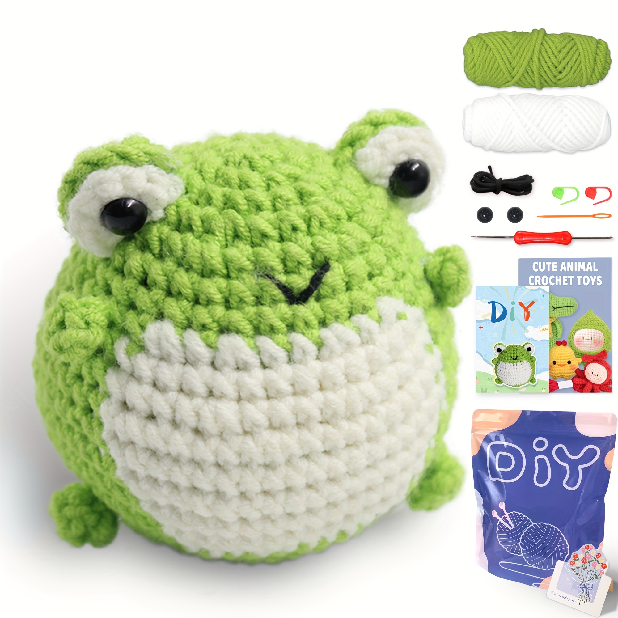 

1set New Crochet Material Package Contains English Instruction Manual, Beginner Crochet Yarn Kit For Adults, Knitting Handmade Diy Cartoon Doll For Beginners Frog