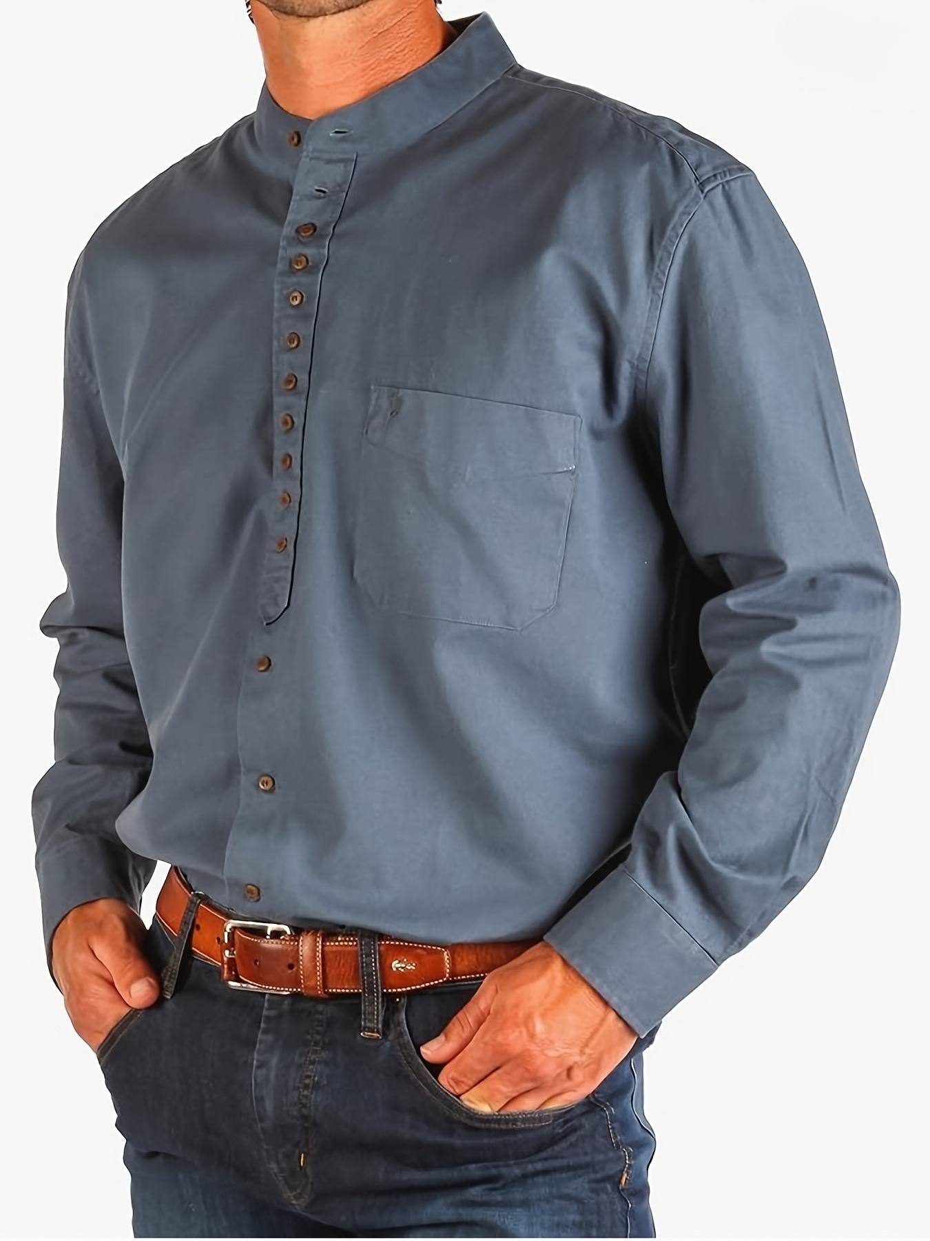 mens collarless irish style button dress shirt natural fiber - Temu Finland