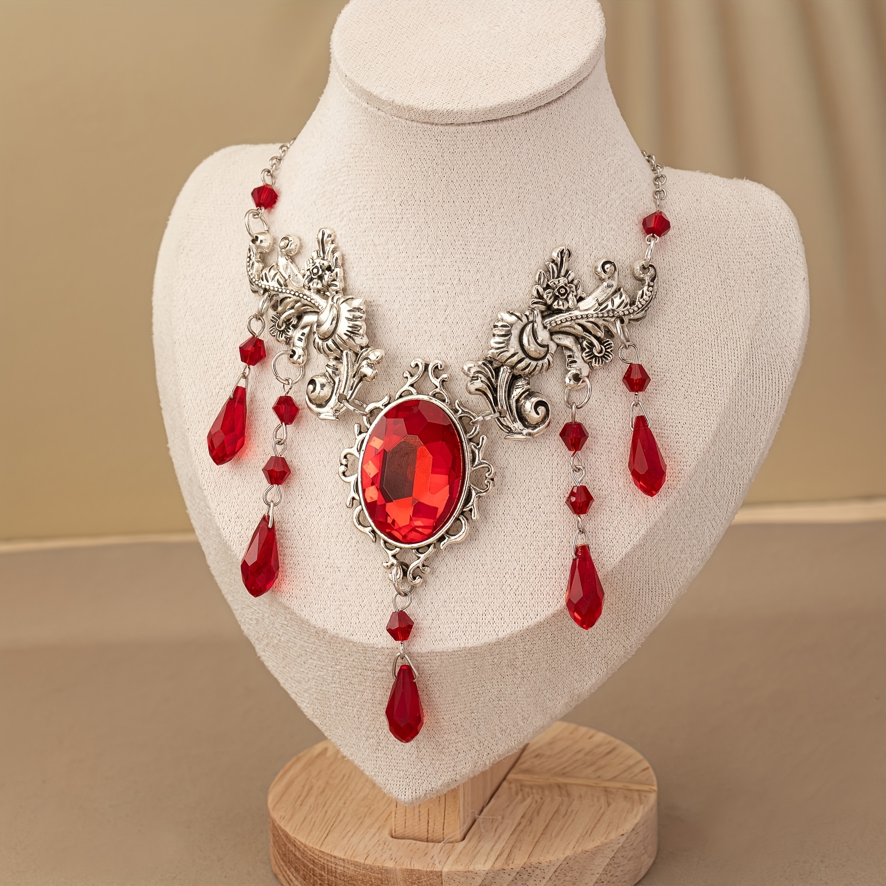 elegant vintage red pendant necklace metal red Temu Bahrain - Main Image