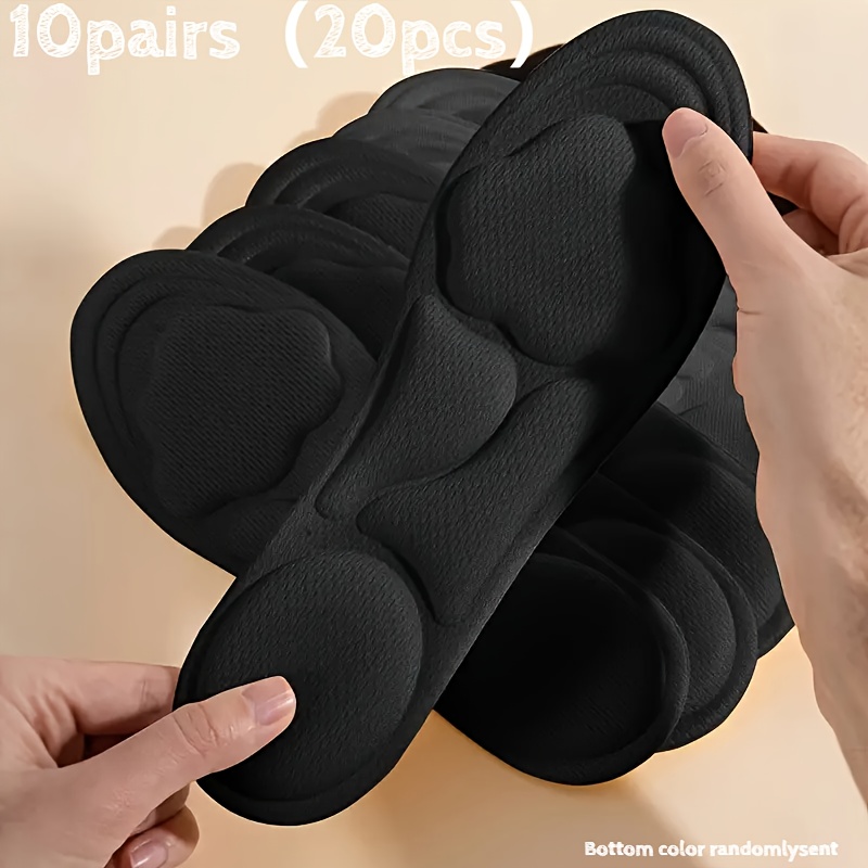 10 Pairs (20pcs) Of Women's Sponge Sports Insoles, In Jet - Black Color Scheme, Feature An Design Tailored To Women'