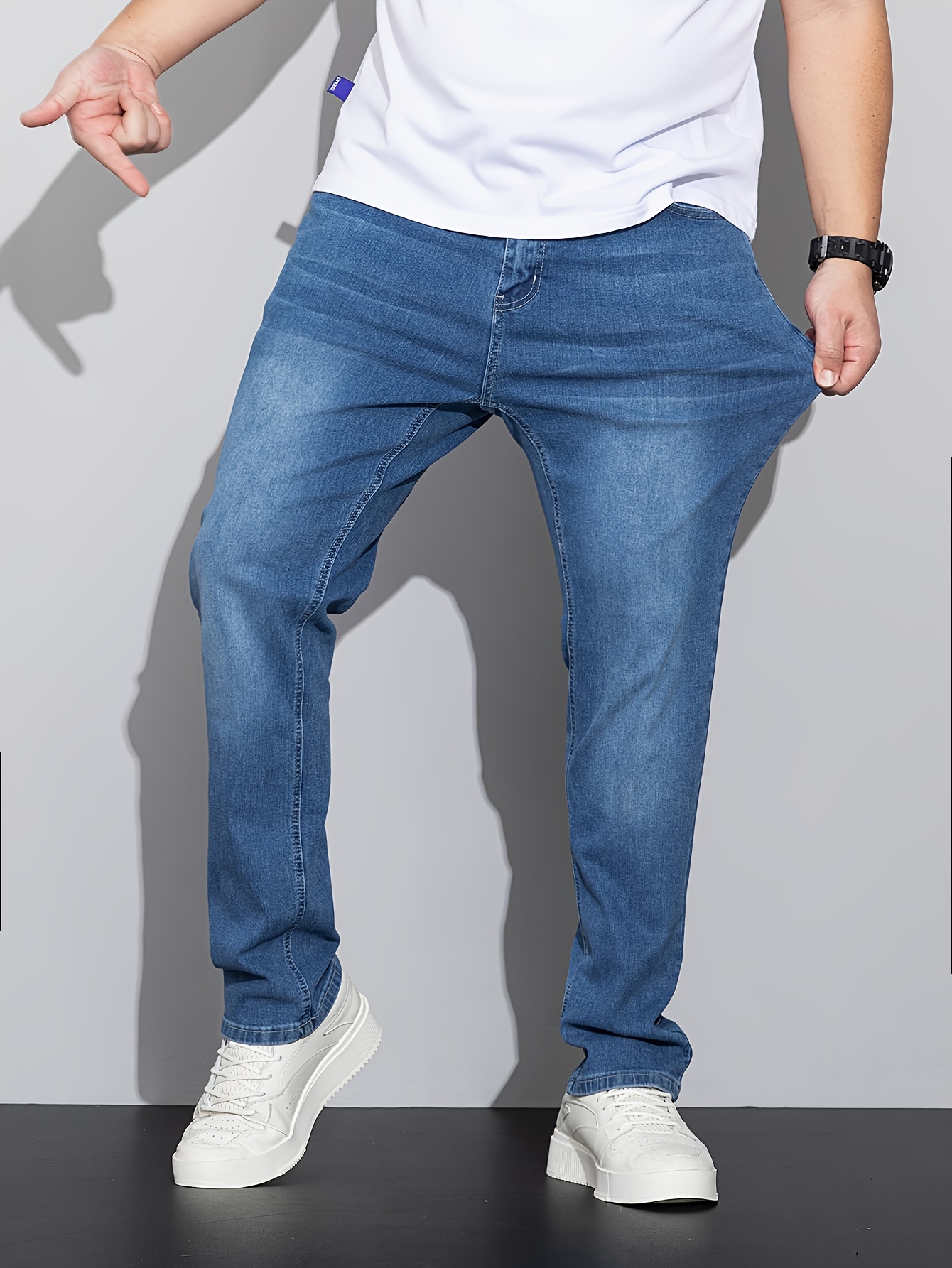 Men's Plus Size Simple Casual Fashion Stretch Denim Long Pants, Men's Plus Size Autumn Spring Jeans, PLUS SIZE