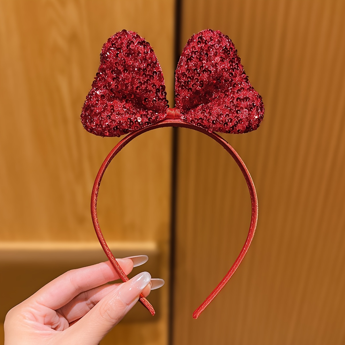 TEMU Une bandeau coréenne rouge avec nœud, idéal pour un accessoire de cheveux pour Noël et les fêtes d'année.