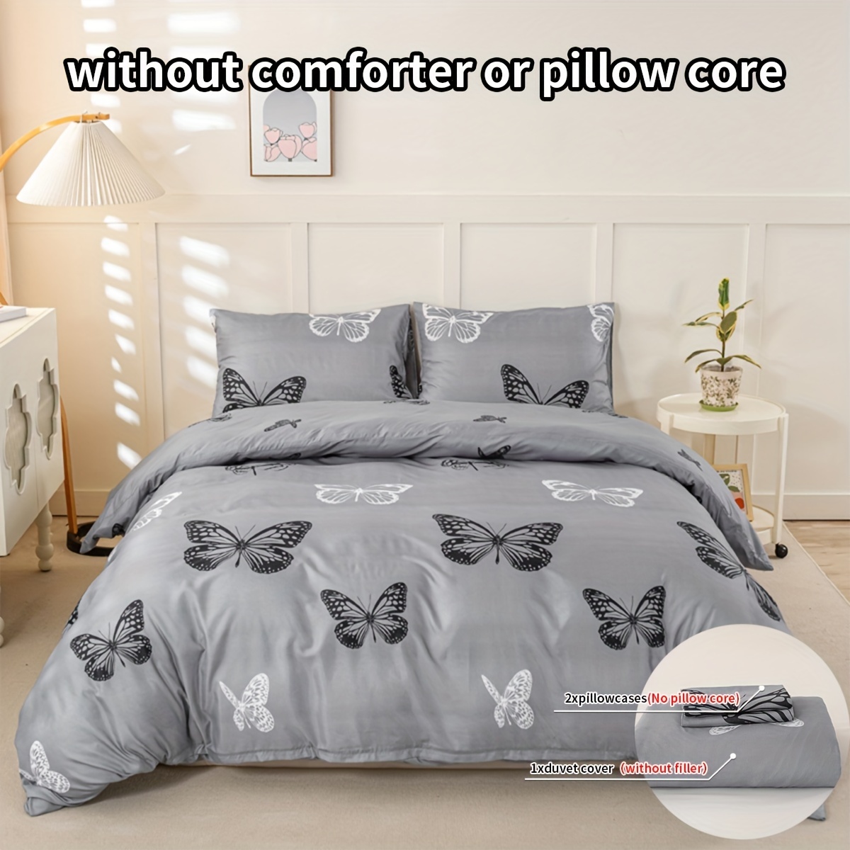 

3-piece Soft & Cozy Duvet Cover Set With Black And White Butterfly Print - Includes 1 Duvet Cover And 2 Pillowcases, Zip Closure, Machine Washable - Perfect For All Seasons