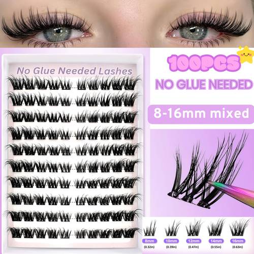 100 clusters free self eyelash clusters wispy eyelash clusters mixed lengths 8 16mm clear band cross extension cat eye lashes travel size portable size gift size