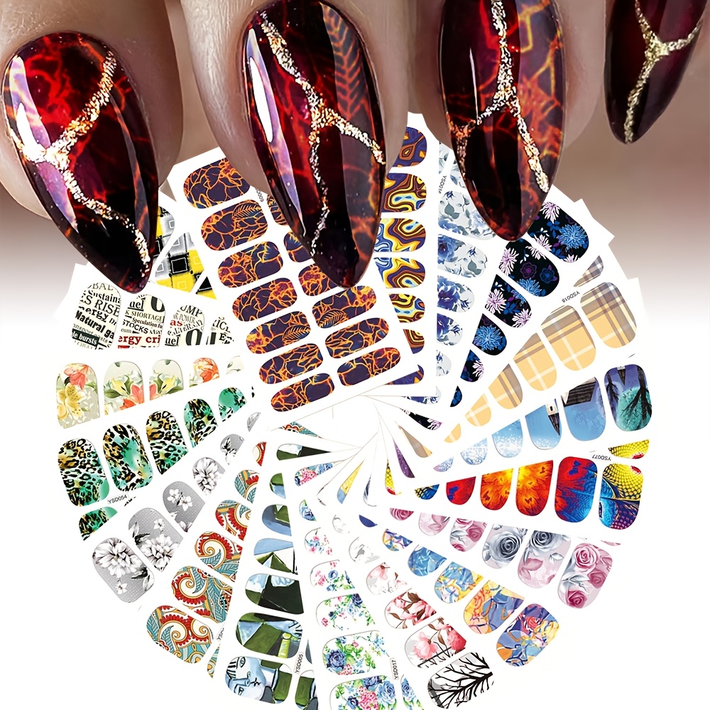 

18pcs Nail Art Sticker Set - , Rose, & More - Diy Water Transfer Decals With Marble & Designs - Non-adhesive, For Hands, Feet & Nails