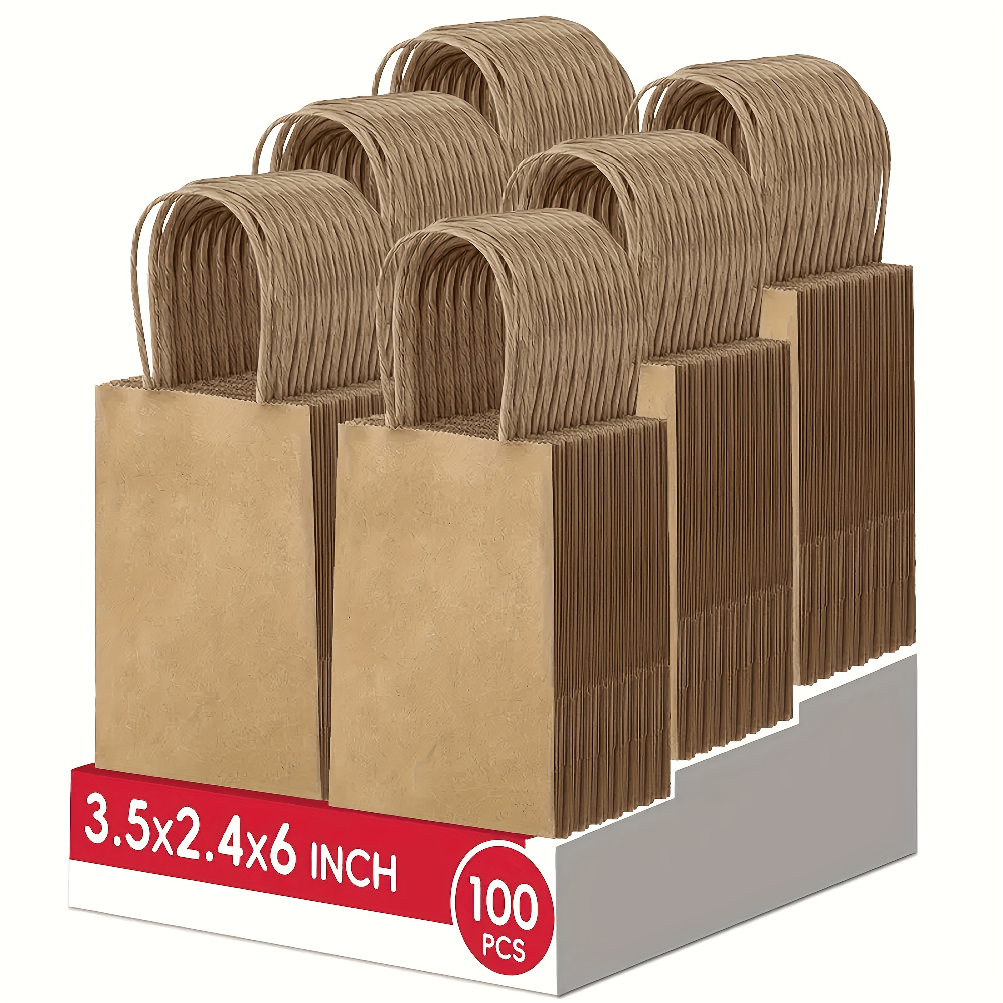 TEMU 100pcs Mini Bulk Paper Bags, 3.5x2.4x6 Inches, /brown/blue, Small Gift Bags With Handles, Commercial Paper Bags, Used For Retail, Birthday