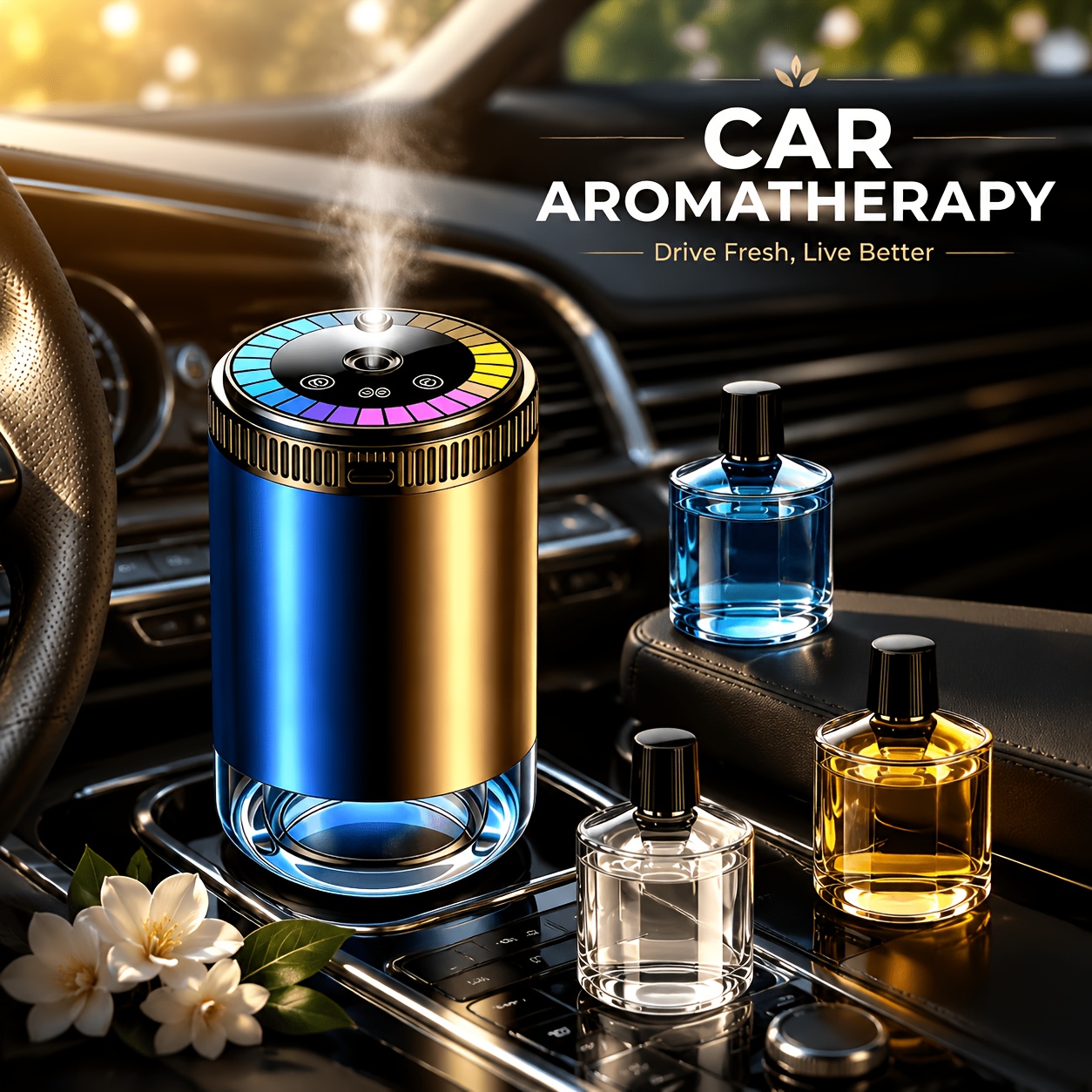 TEMU 4pcs Set, Car Diffuser Humidifier With Colorful Lights - Usb Rechargeable, Car Accessories, Cars, Office, And Bedroom, Car Machine, Car