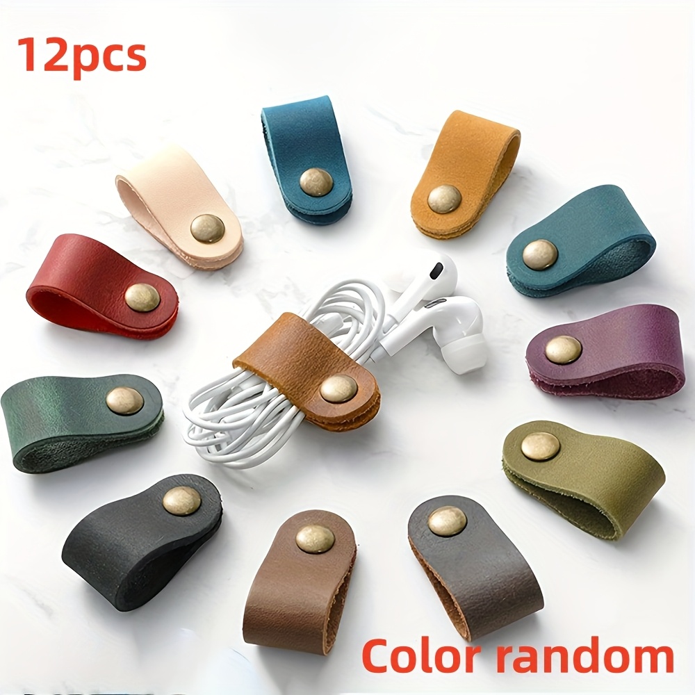 TEMU 12 Pack, Pu Leather Cable Tie - Multi-colored, Durable And Flexible, Suitable For Organizing Headphones And Data Cables, Cable Management |