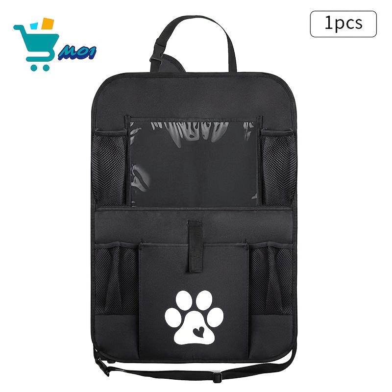 TEMU 1pc Paw Print With Heart Cutout Pattern Print Car Backseat Organizer With Tablet Holder Multi Pocket Storage For Family Essentials Oxford Cloth