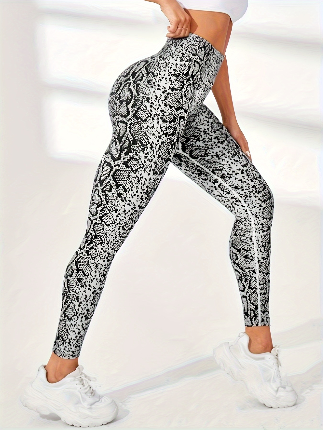 Snake Print Yoga Leggings High Waist Sports Workout Tight Temu New