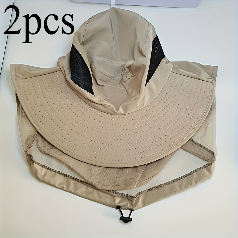 TEMU 2pcs Mesh Insect Repellent Outdoor Hat, Large Brim Climbing Travel , Outdoor Fishing Outdoor Hat