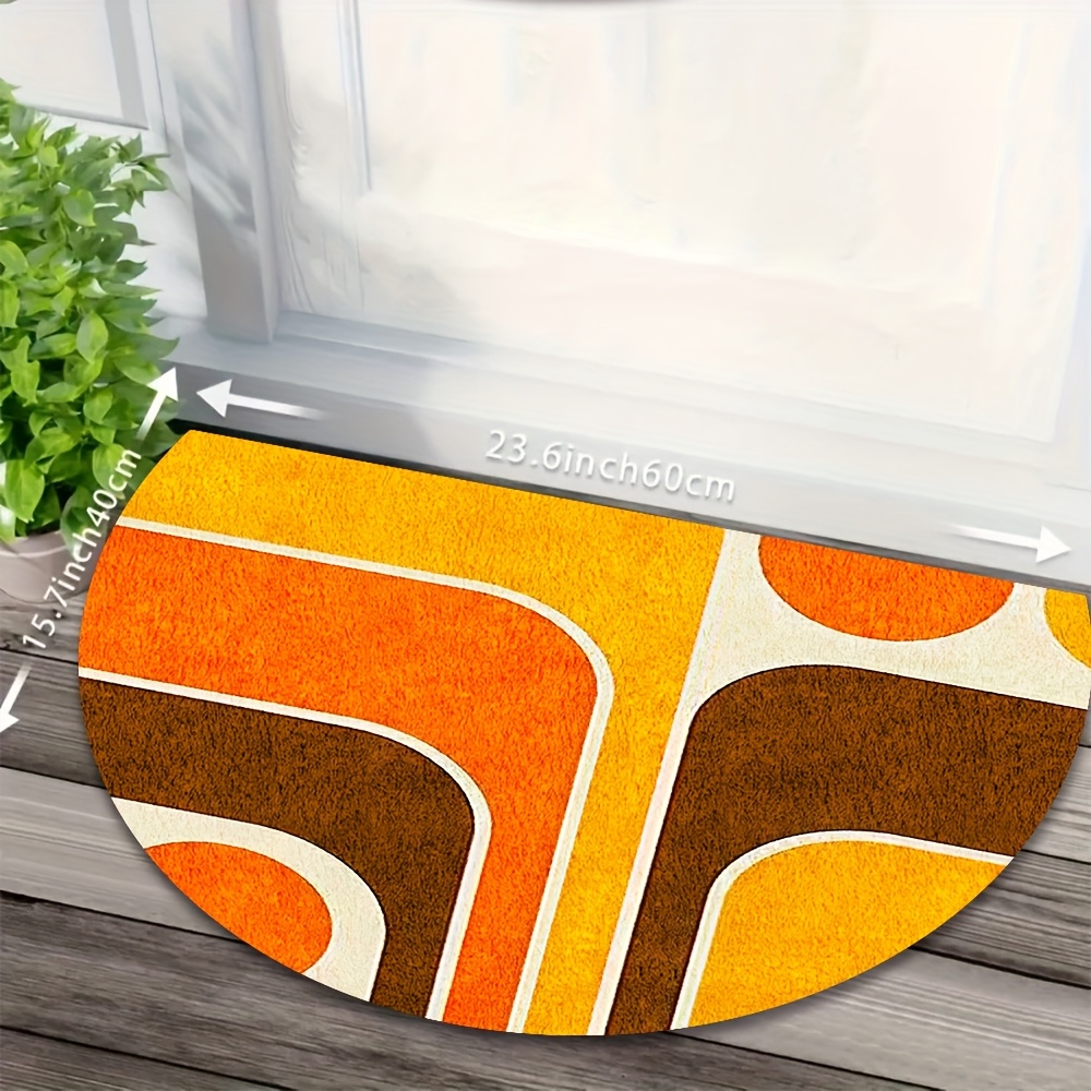 TEMU 1pc Retro Beige/brown/orange/white Semi-circular Floor Mat - Vintage 60s/70s Inspired Mat, Soft Mat For Entryway, Bedroom, Hallway - Multiple
