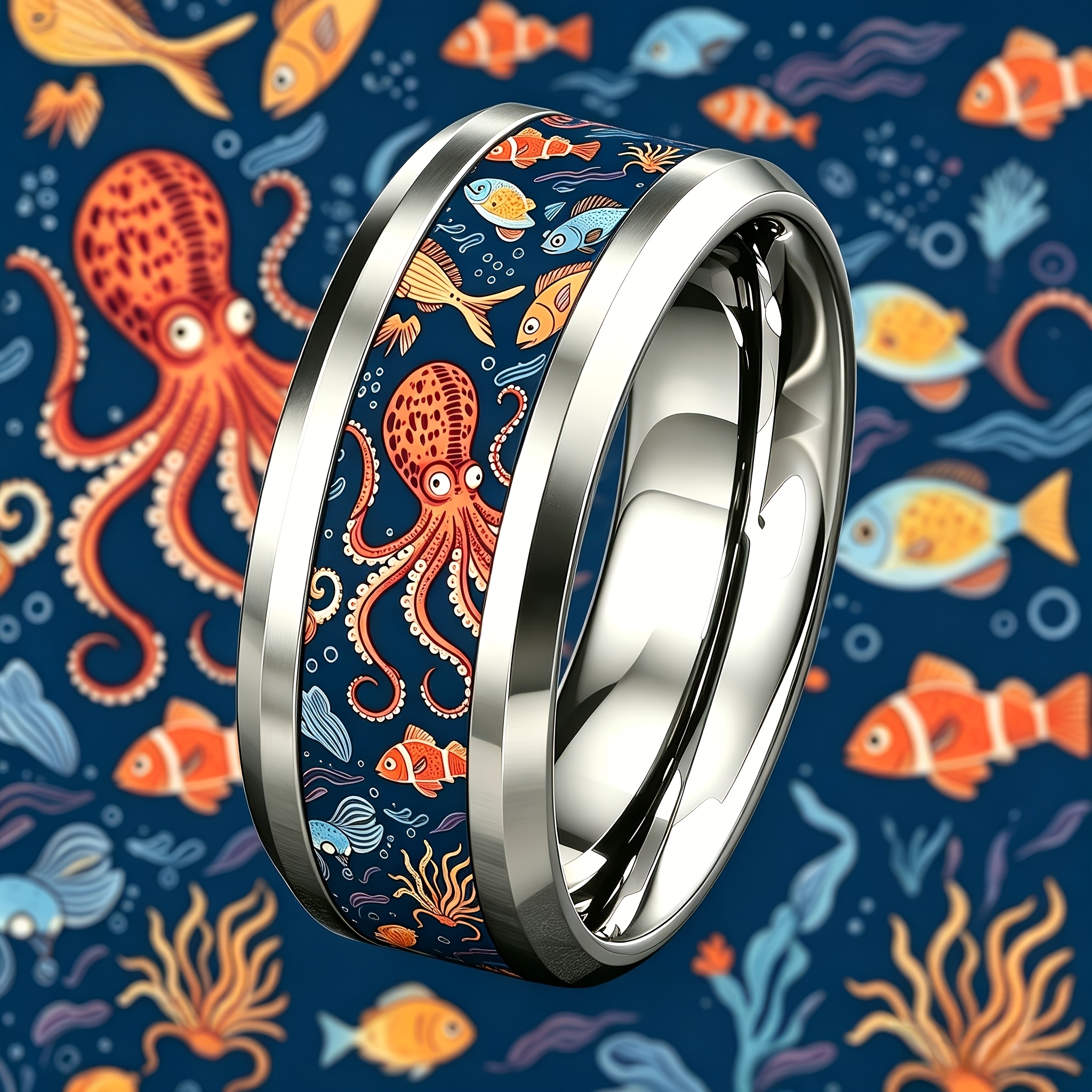 Women's Deep Sea Octopus Tropical Fish Ring, 304 Stainless Steel