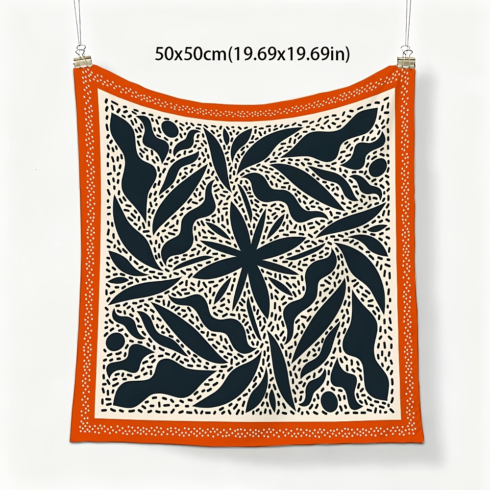 TEMU 1pc Orange Border Leaf Scarf, Pastoral Style Scarf, Plant Pattern Shawl, Fresh Neck Scarf, Spring Summer Wear Accessory