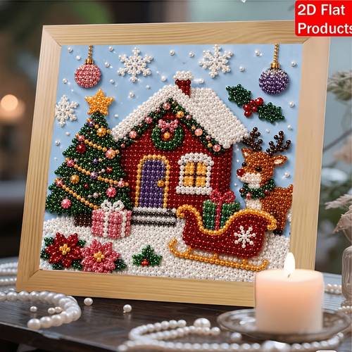 item picture 1pc diy pearl painting suitable for living room christmas fairy tale cottage with colored pearls full craft kit round frameless diamond for rooms birthday gifts holiday decoration no frame required 2d flat