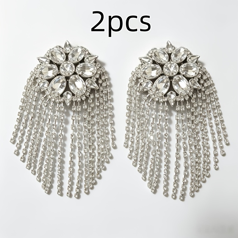 TEMU 2-pack Super Sparkling Rhinestone Tassel Shoulder Pads, Wedding Dress Stage Costume Evening Gown Suit Accessory, Christmas New Year Party Decor,