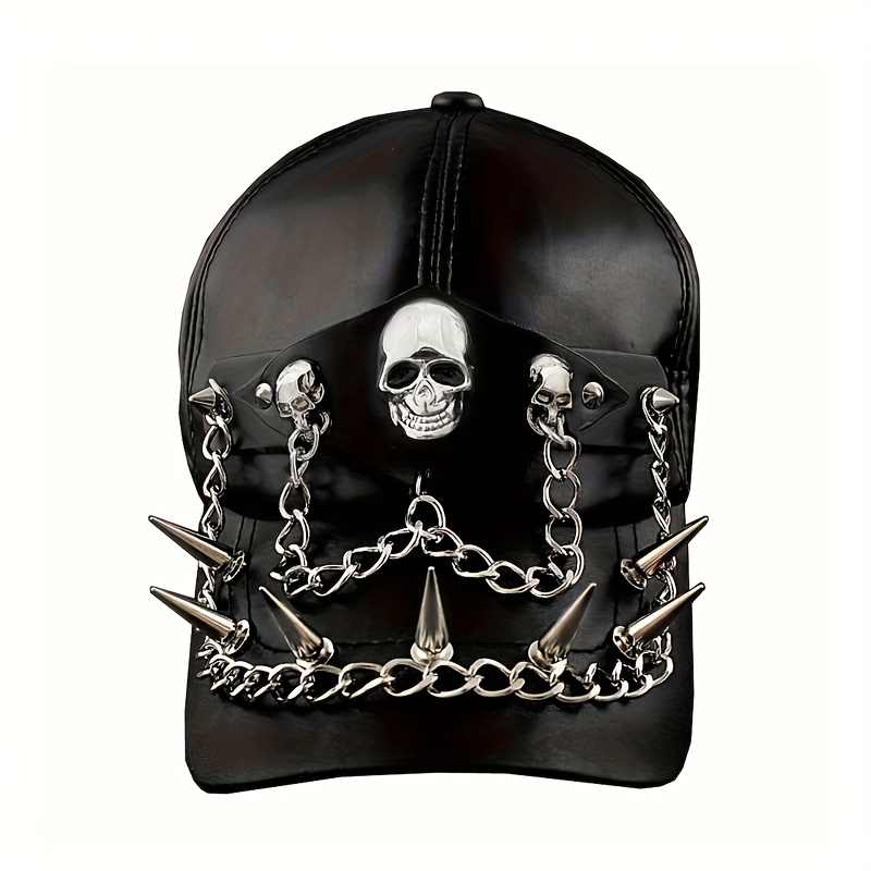 cool spike goth skull pu leather bassbal hat mens - Temu display picture 3