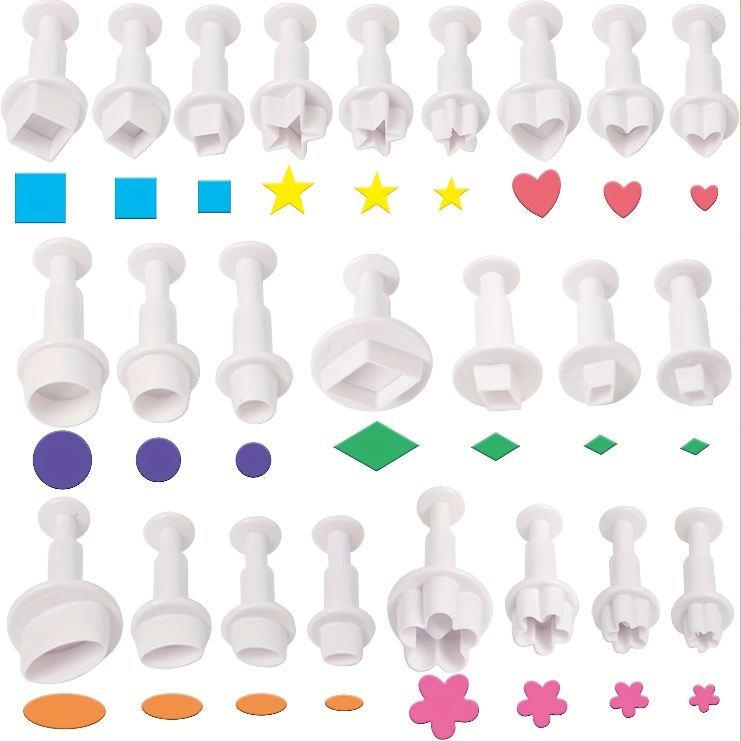 Image of Set Of 24 Cookie Cutters, Including Plunger Cutters For Fondant And Mini Biscuits, Featuring Shapes Like Heart, Square, Oval, Circle, Star, Diamond, And Flower