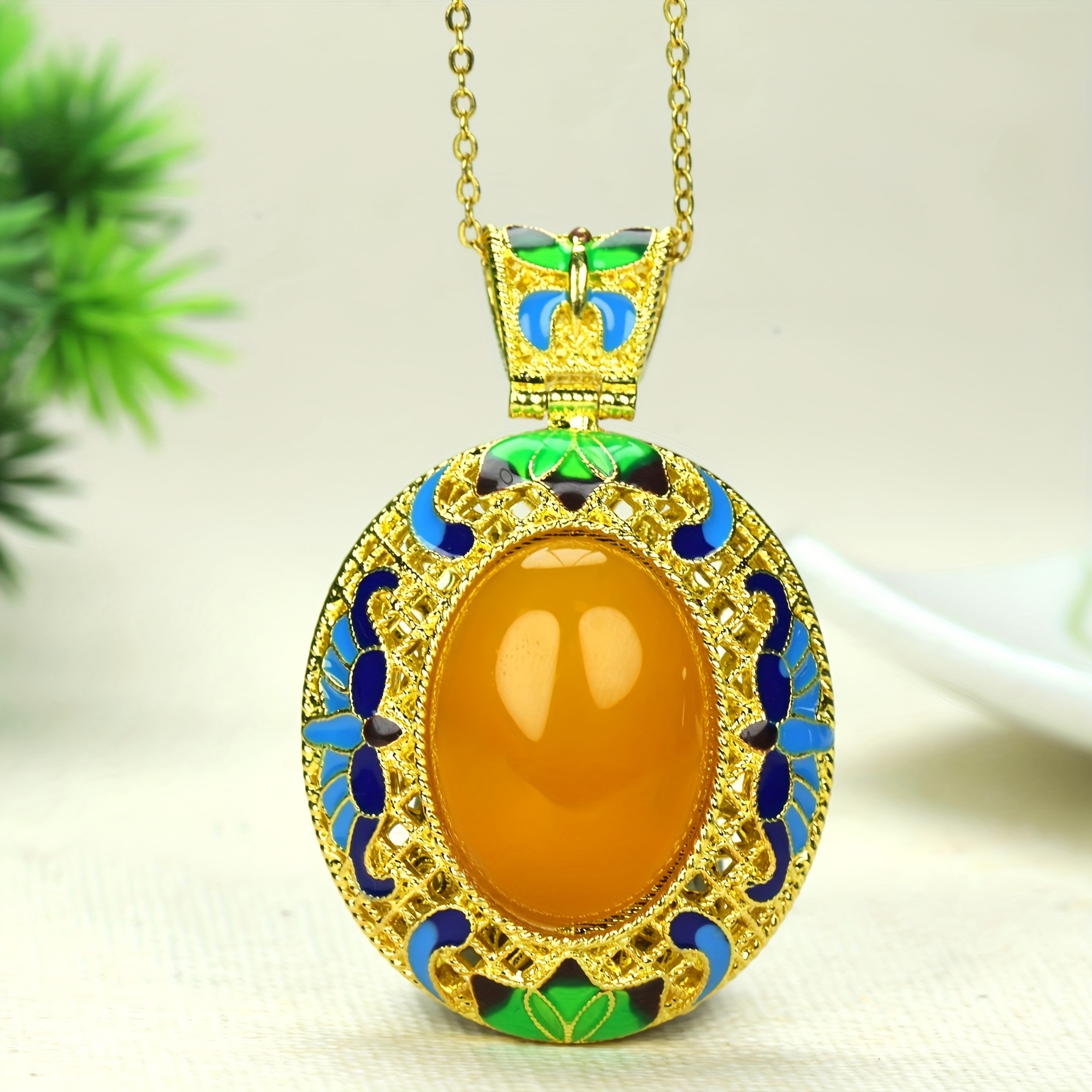 

Ziquexsite Vintage-inspired Pendant Necklace With High-quality Agate - Elegant Sweater Chain For Women, & Vacation Wear