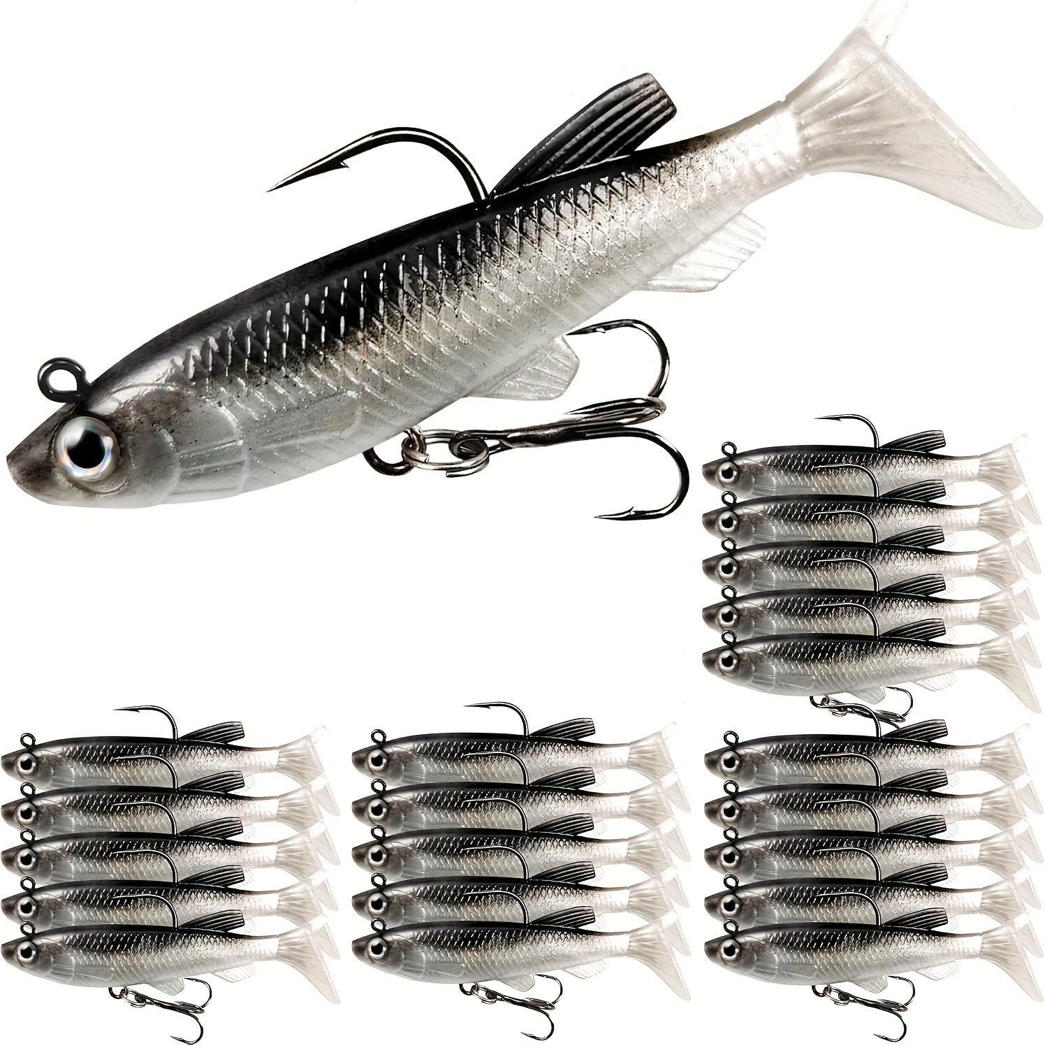 TEMU 20pcs Fishing Lures For Bass, Fishing Jig Head Lure, Soft Plastic Swimbaits With Tail, Trout Bass Sinking Baits Kit For Saltwater/freshwater, Fishing Gear And Fishing Gifts