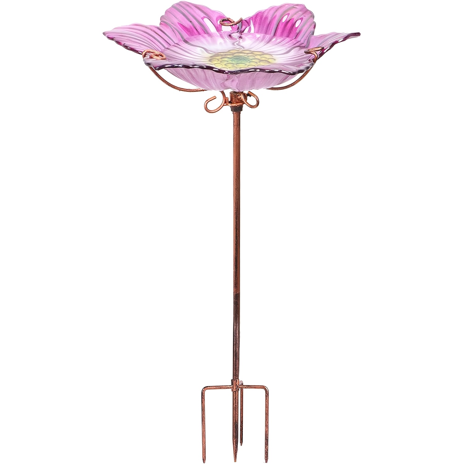 TEMU Outdoor Glass Birdbath & Bird Feeder With Metal Stake - Durable Garden Ornament, No Electricity Needed, Attracts Birds To , Bird Feeders For