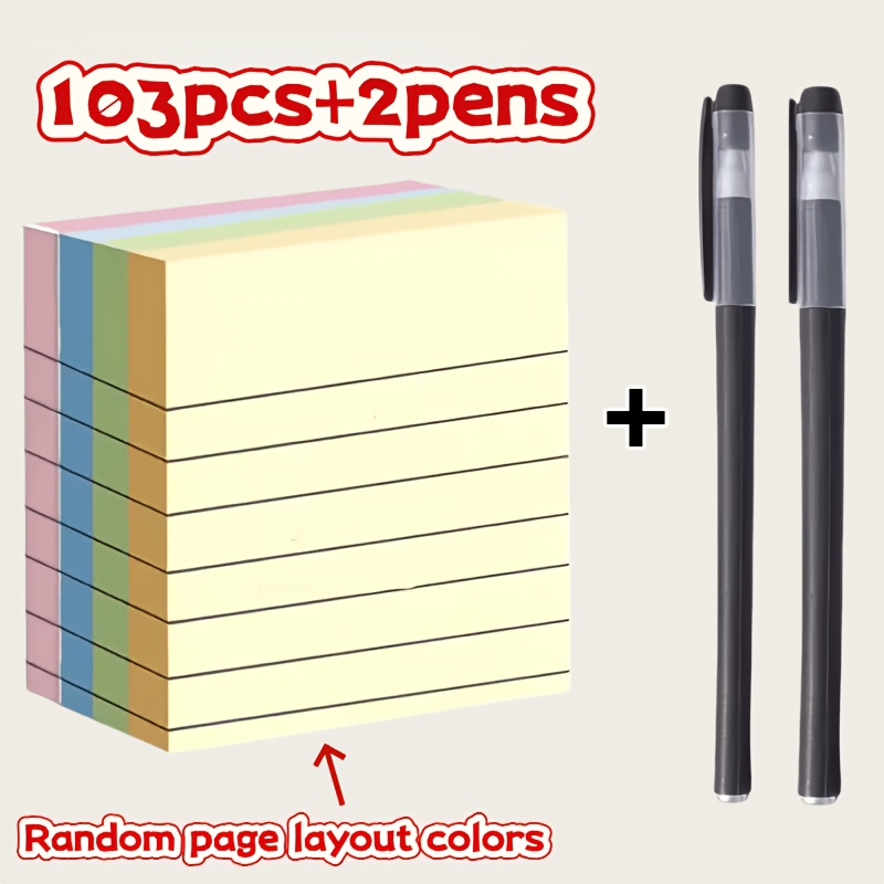TEMU 103pcs+2pens. Colorful Thick Random Color-convenient Creative Memo Book-available In 4 Colors. Tearable Notebook, Suitable For Office And Home