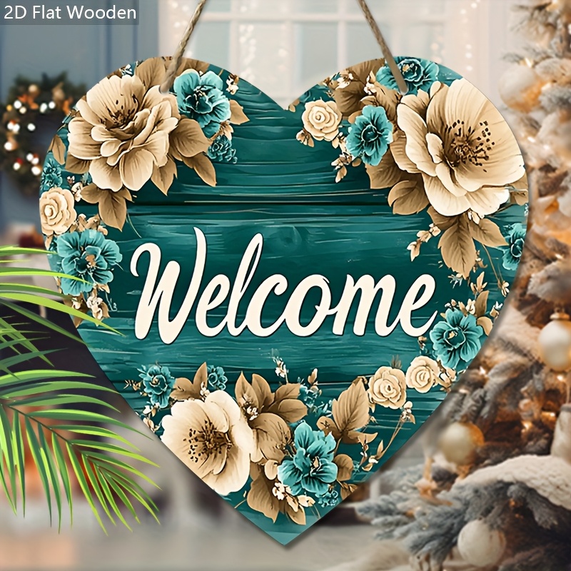 

2d Flat -shaped Wooden Sign - 1pc Decorative Plaque With "welcome" - Rustic Artwork For Front Door Wall Hanging Decor Hanging Decoration