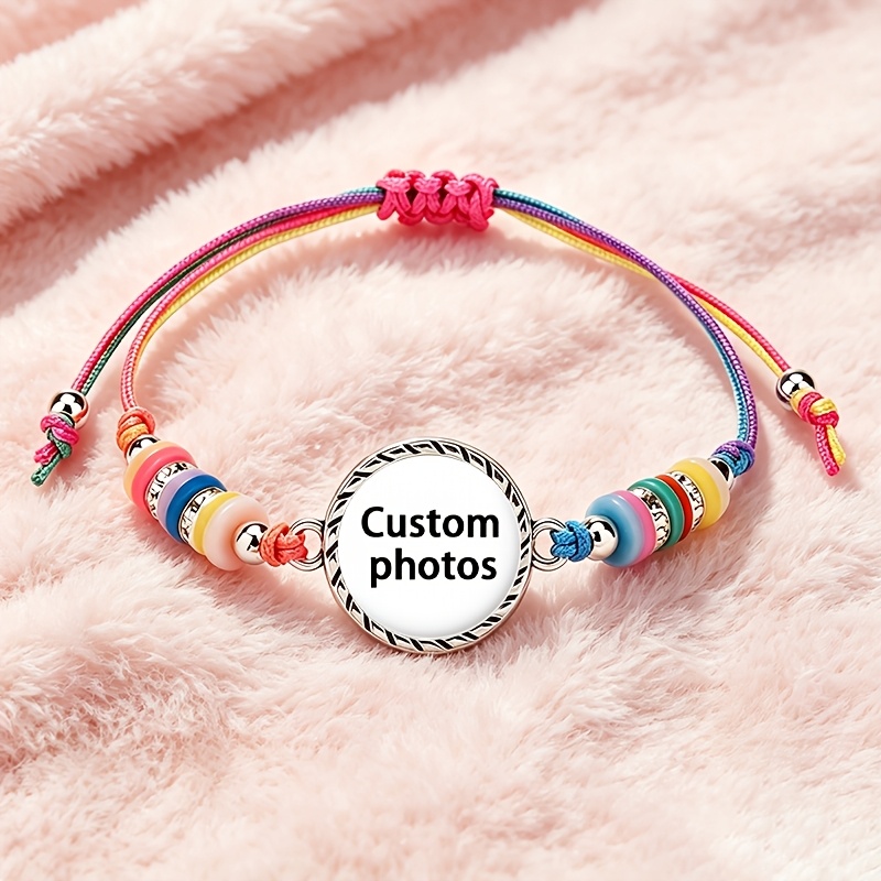 TEMU 1 bracelet à perles colorées aléatoires en emballage, personnalisable avec n'importe quelle photo, famille personnalisée, ami, de classe, photo