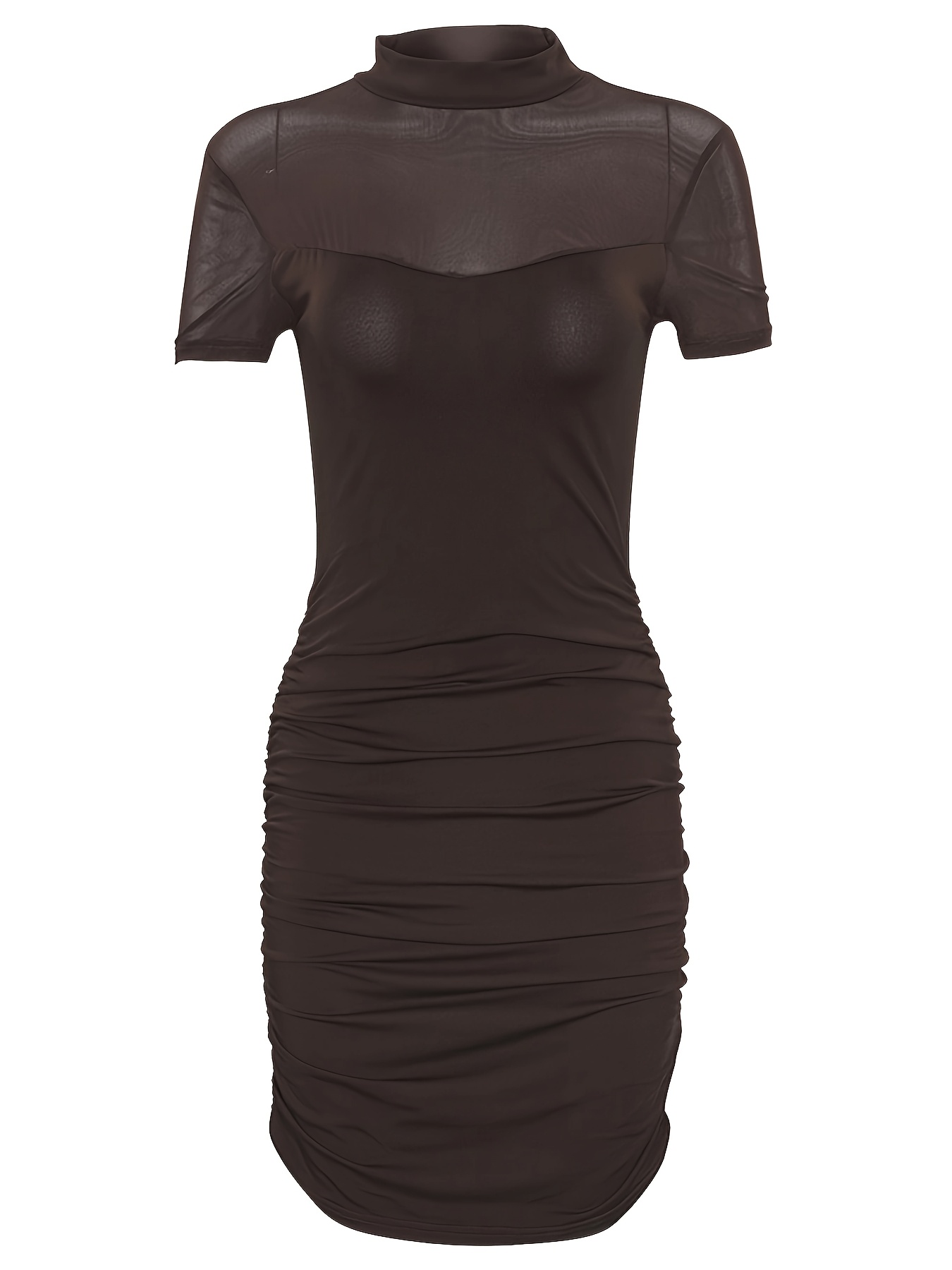 hot solid color mesh design semi high neck - Temu