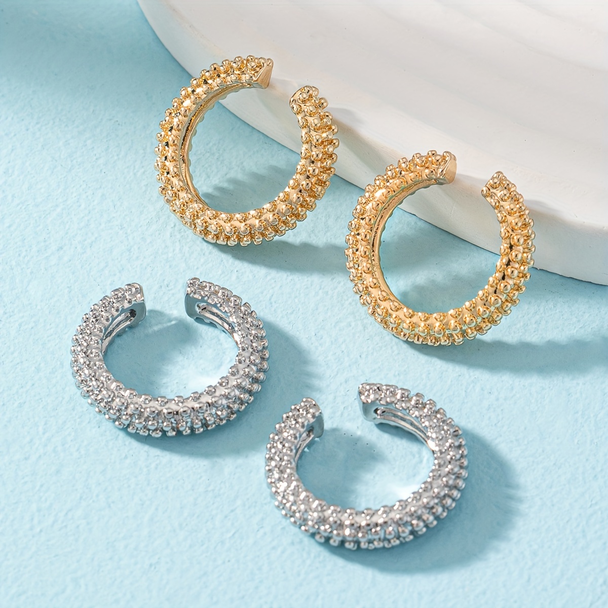 TEMU 1 Set Minimalist Round Hoops Ear Cuffs Cuff Earrings Set For Women