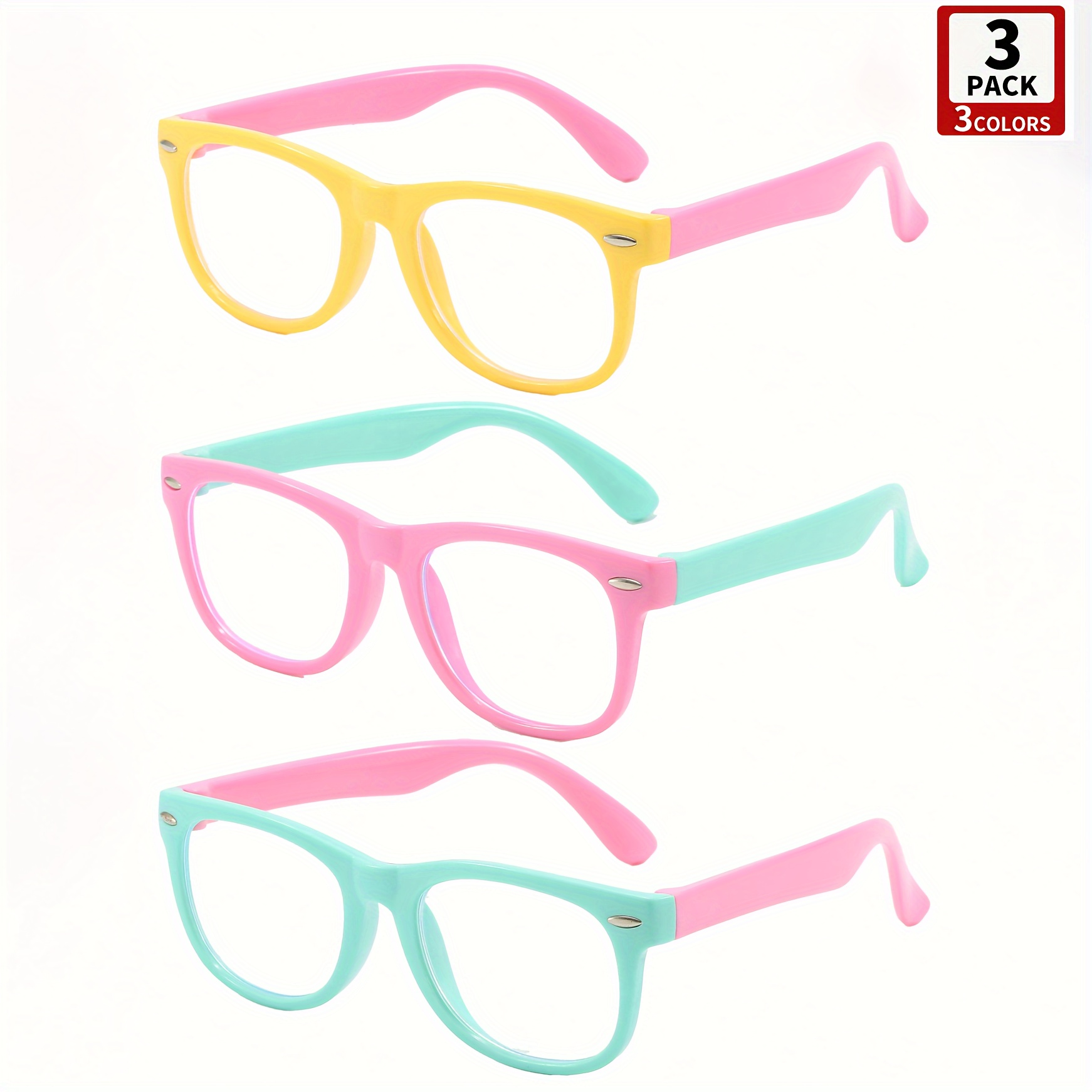 

3 Pairs Of Unisex ' Flat Glasses With Retro Classic Rivet Decoration