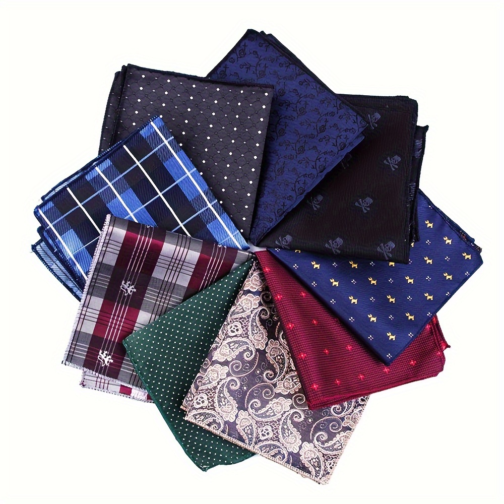 

Elegant 9pcs Men's Handkerchief Set - Polyester, Assorted Colors For Business & Weddings