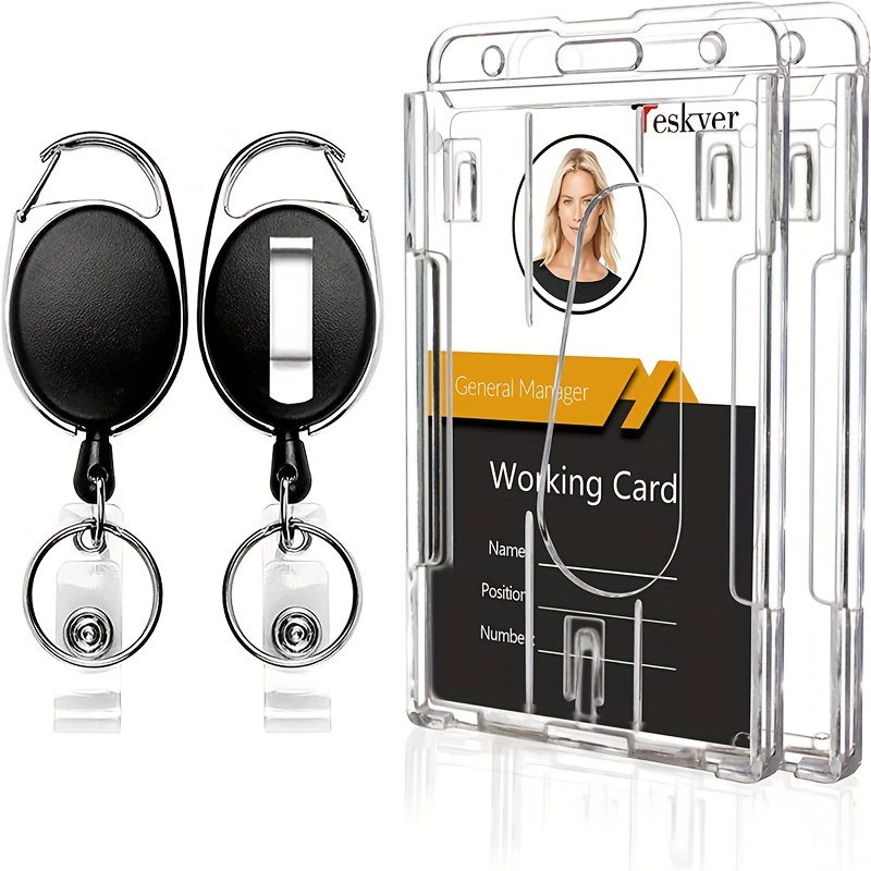 Retractable Id Badge Holder,Leather Id Badge Holder with Lanyard with  Retractable Badge Reel,Horizontal and Vertical Dual-Use for Work Men Women