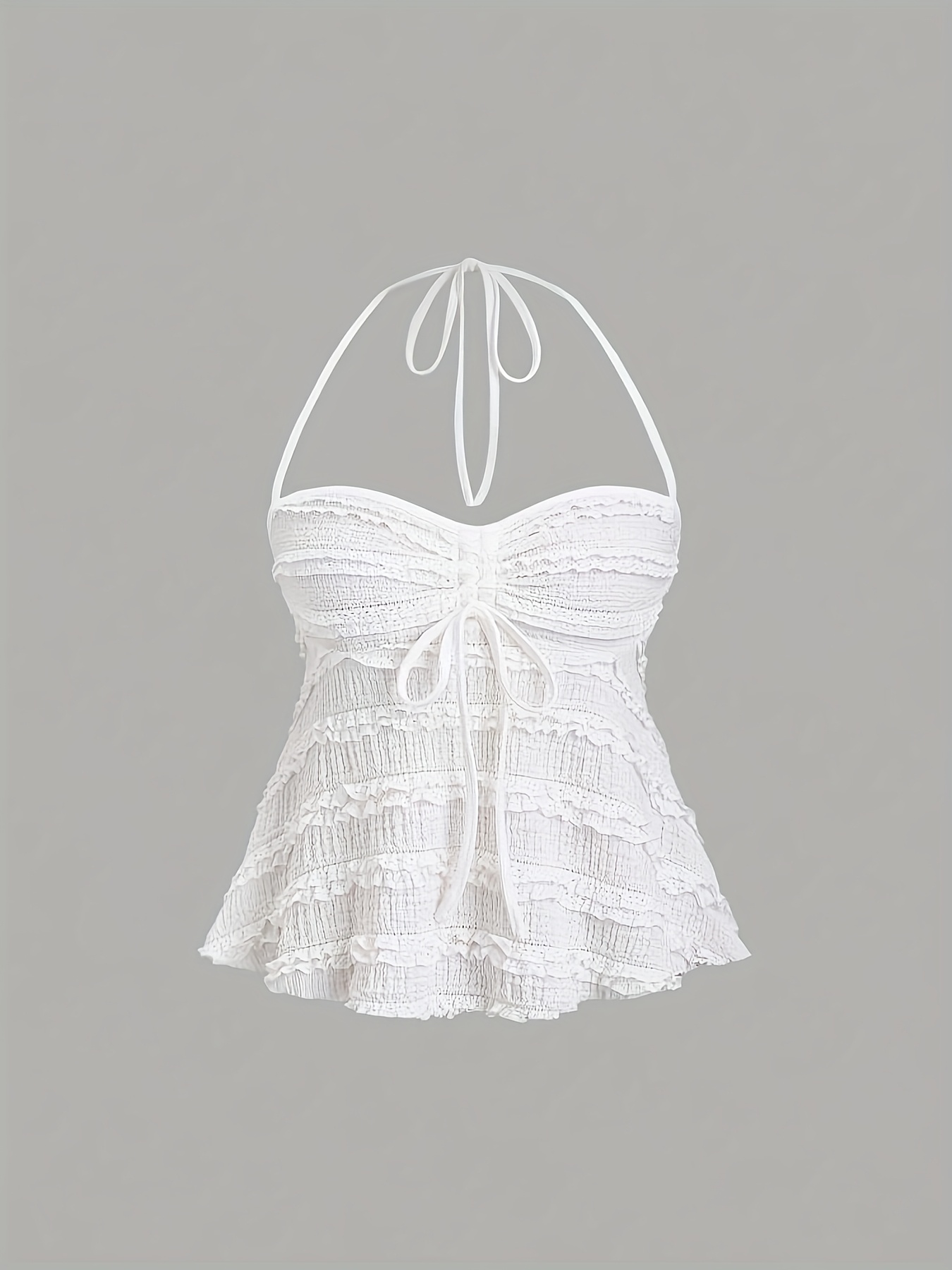 Nianian Select Y2K Off-Shoulder Halter Neck Tank Top - Solid Color Ruffled Bow Detail, Machine Washable Lightweight All-Season Women's Sexy Backless Top