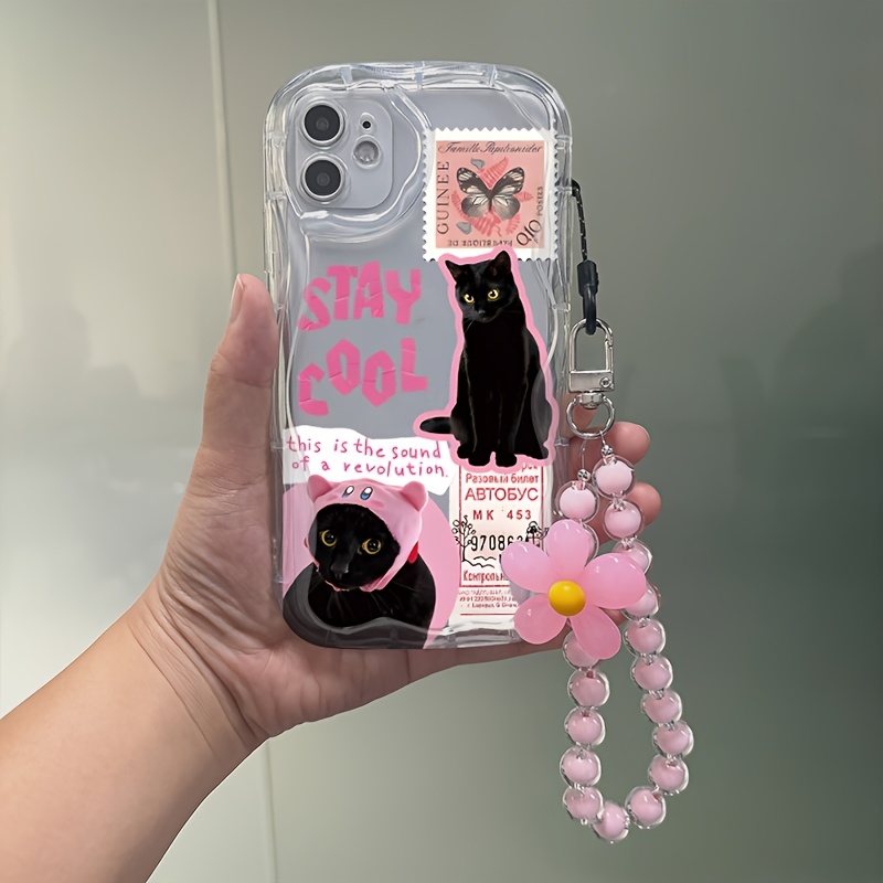 Etui za telefon - Roza Črno Mačka Etui za telefon z Roza Obeskom za Telefon za Redmi Note 15 12 11 11S 10 10S 14 13 Pro Plus za redmi 15 15C 14C