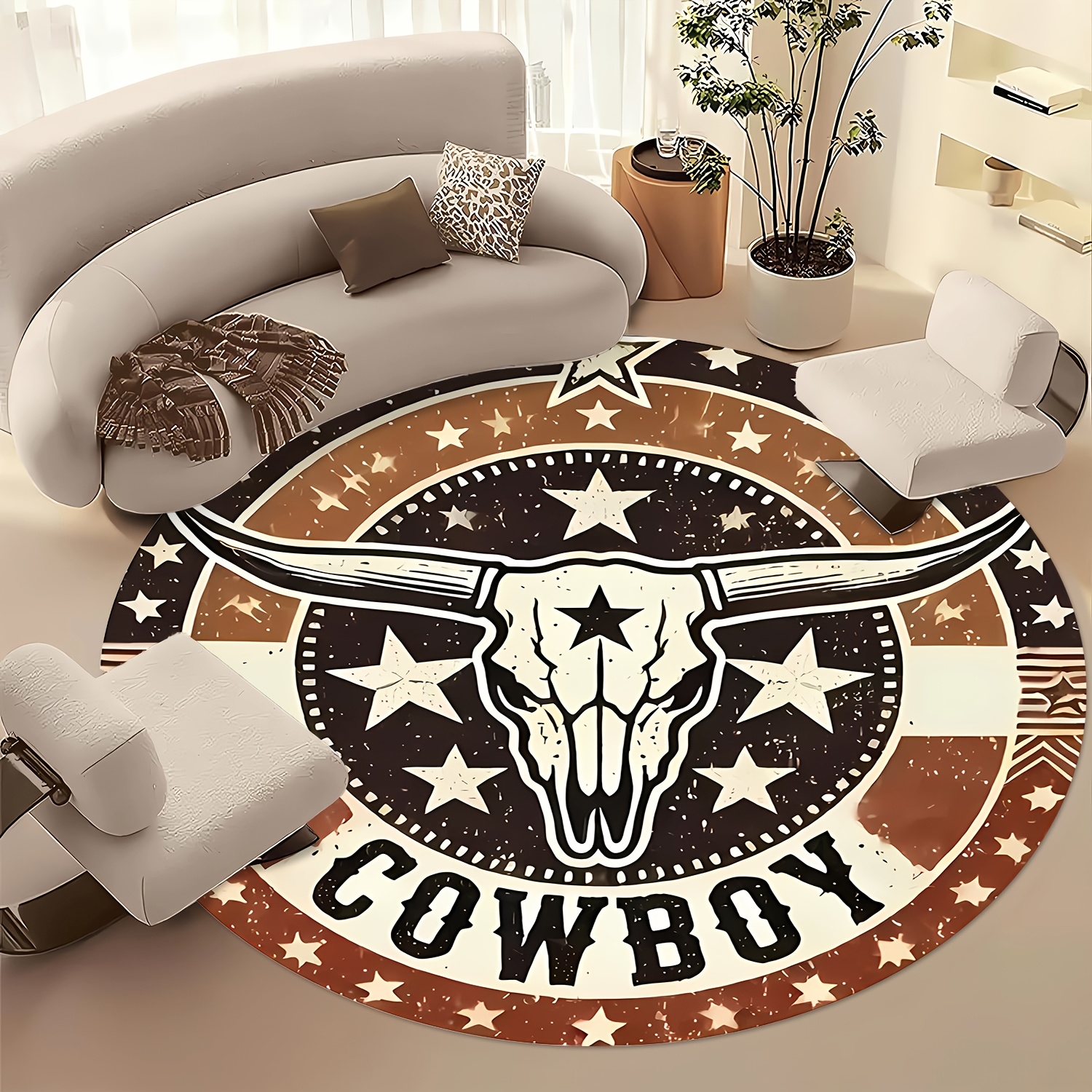 TEMU 1pc Of [ Product], A Round Carpet With A Design - Washable And Suitable For Living Rooms, Coffee Tables, Bedrooms, Entrance Mats, And Dining