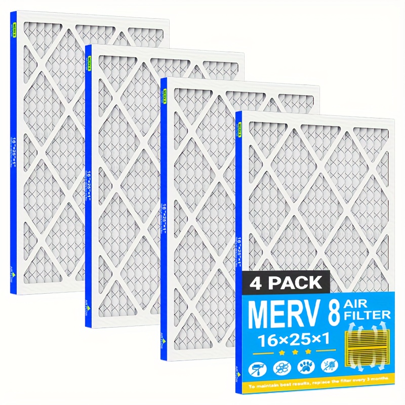 TEMU Ac Furnace Air Filter Measuring 16x25x1, Merv 8 Rated, Designed For Defense, In Packs Of 4 And 6, With A Pleated Design And Electrostatic