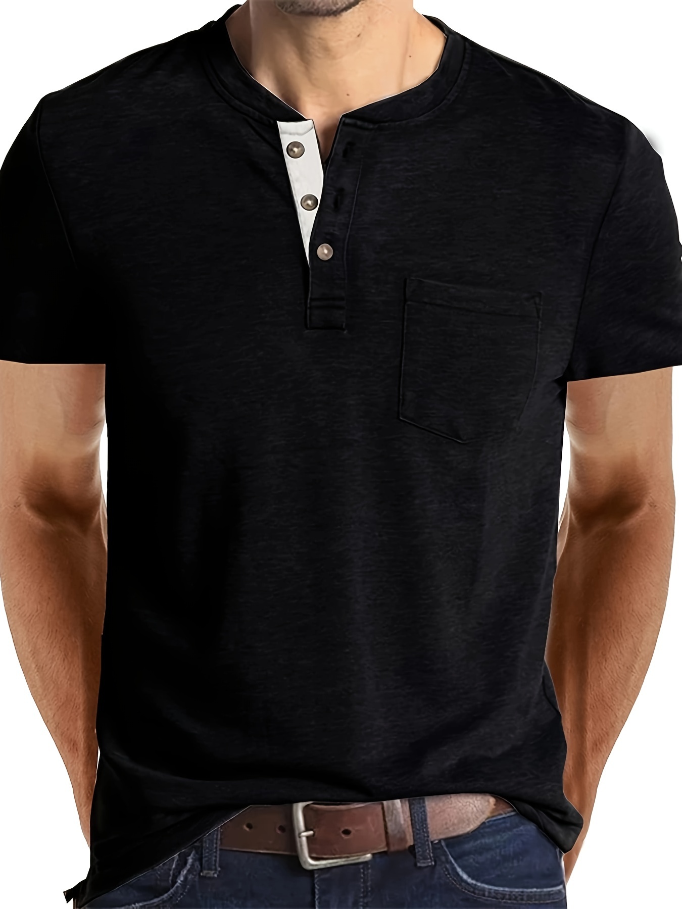 Men's Casual Cotton Blend Short Sleeve Round Neck Henley T - Temu