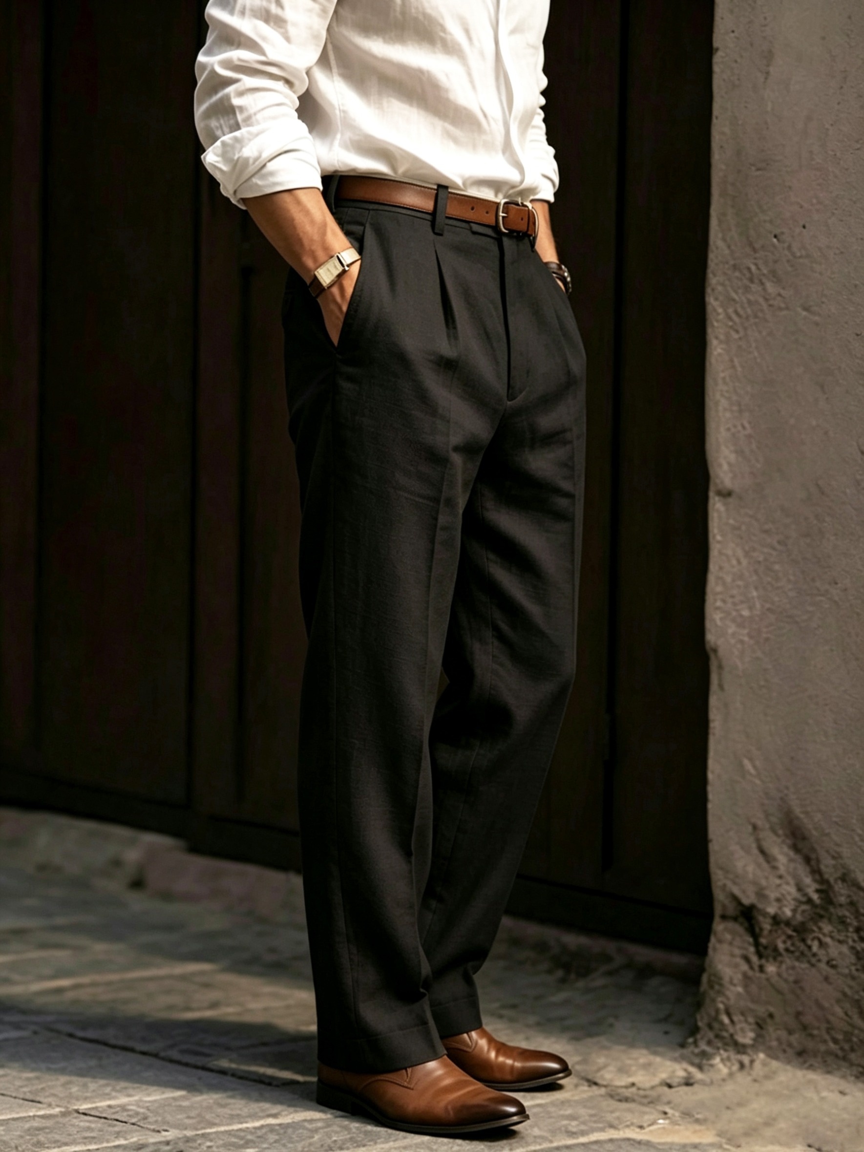 Old Money Outfits Rayon Linen Trousers for Men, Loose Straight Cut Commuter Business Casual Long Pants, Spring Summer Thin Double Pleat Front Pocket Dress Trousers, Casual