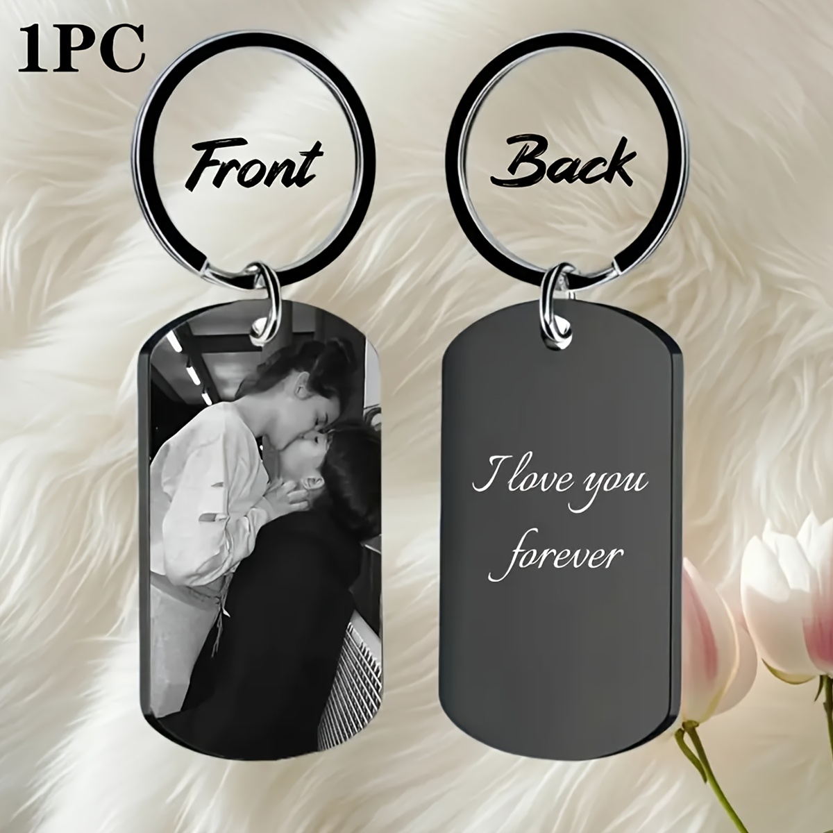 TEMU 1pc Customized Personalized Carved Photo Text Keychain, Men's Portable Keychain, Suitable For Families, Perfect Gifts For Men And Women To Give