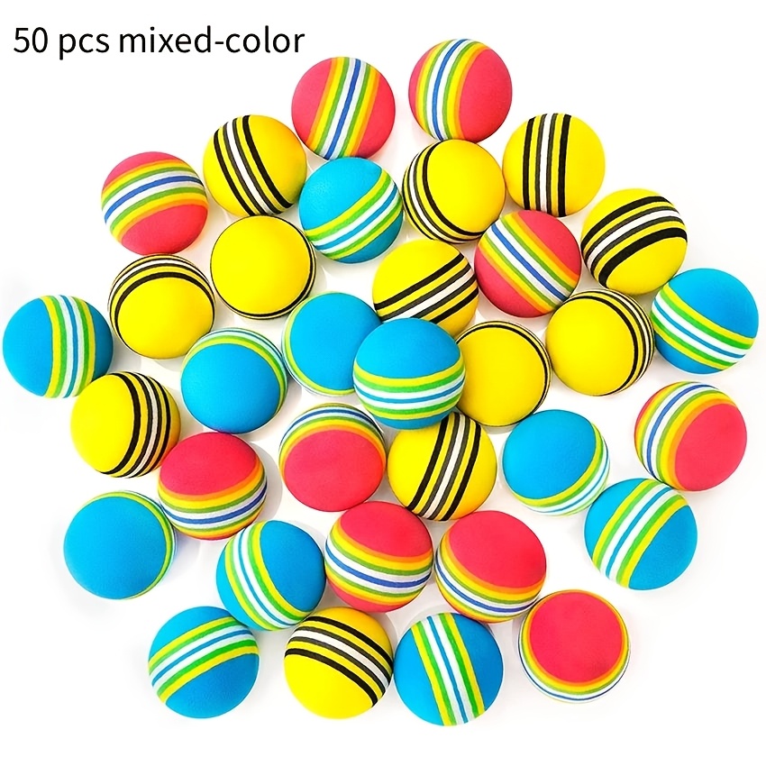 50 Golf Practice Balls, Indoor Swing Training Practice Balls, Rainbow Colored Golf Balls, Elastic Training Aid Accessories For Golf Beginners