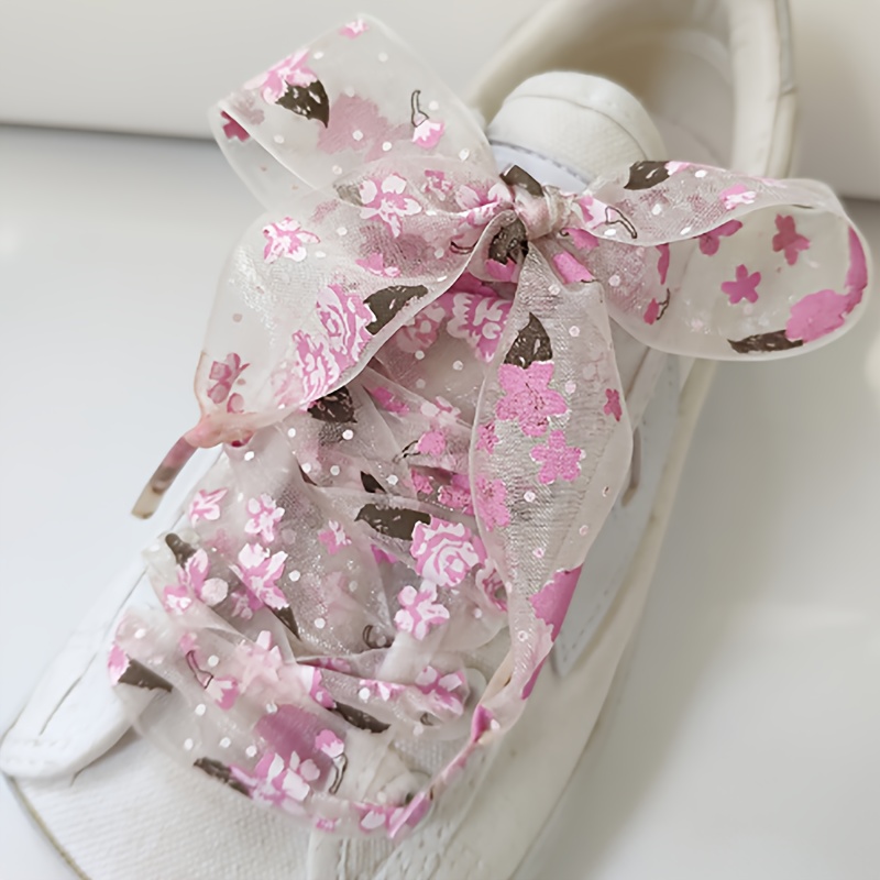 2pcs Fashion Casual Ultra-thin Sports Shoes Snow Yarn Printed Shoelaces Satin Ribbons Women's Shoelaces Soft Shoelaces