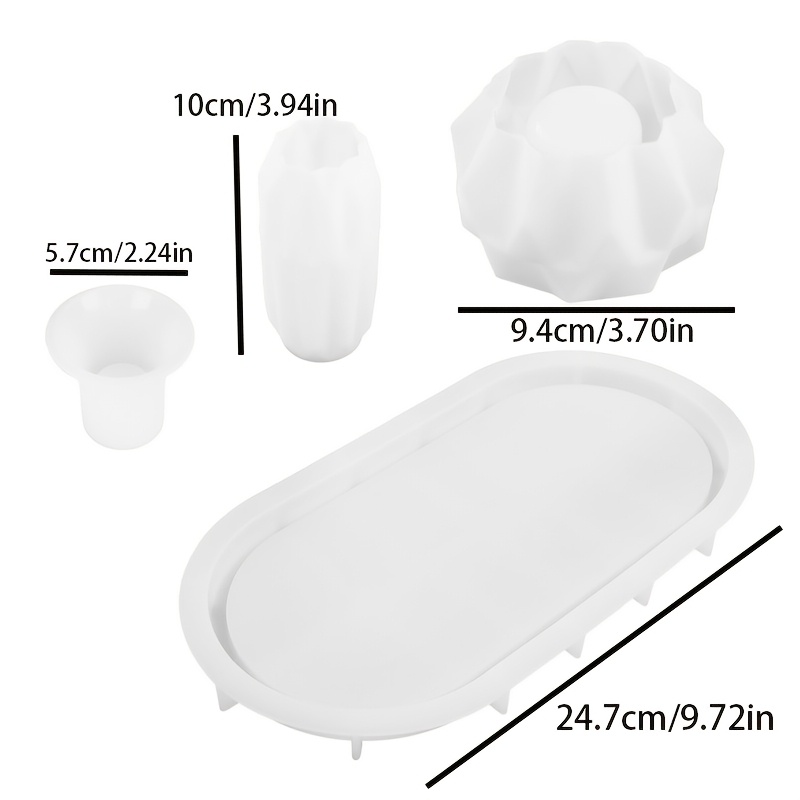 Image of Resin Silicone Mold-4pcs/set Cut Surface Vase Storage Can Candle Set Mirror Silicone Mold Dried Flower Vase Elliptical Tray Silicone Mold Home Decoration Pen Holder Storage Bottle Resin Mold