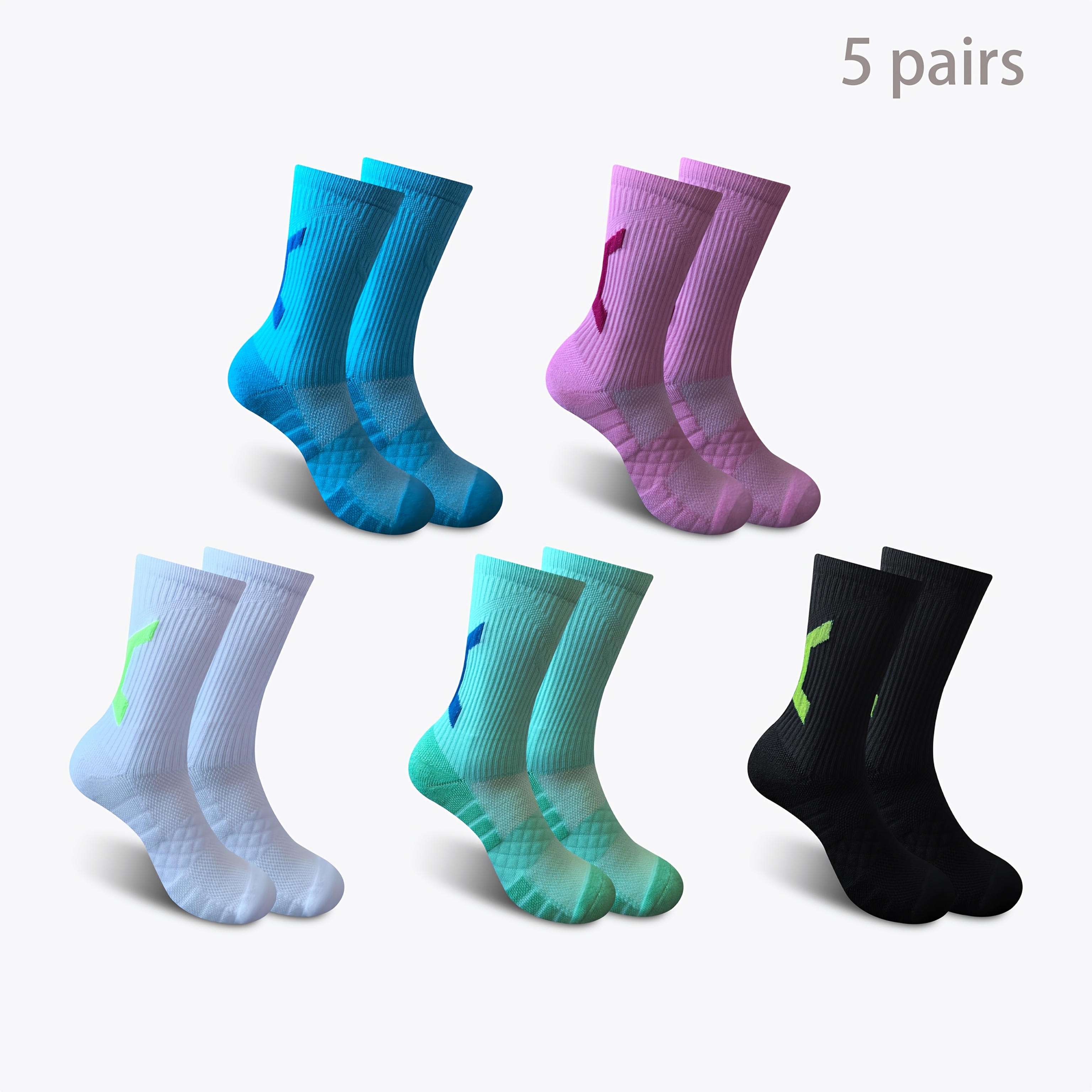 TEMU 5 Pairs Athletic Compression Socks, Towel Bottom Men's Socks, Basketball Socks, Fitness Training, Large Size Men's Socks, Soccer Socks, Casual