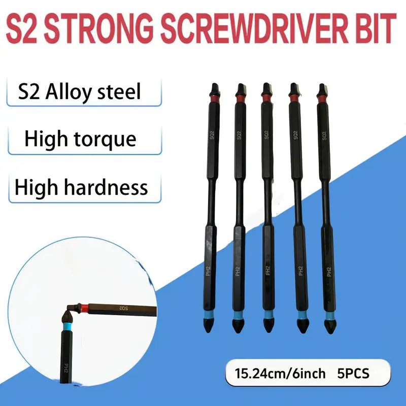 5pcs 6 inch magnetic screwdriver set s2 alloy steel double ph2 and sq2 high torque no battery required Product details 5