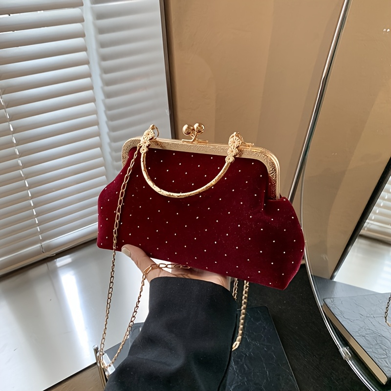 Image of Bag Style: New Women's Fashion Shoulder Crossbody Bag With Rhinestones, Stylish Shell Bag, Elegant Chain Handbag