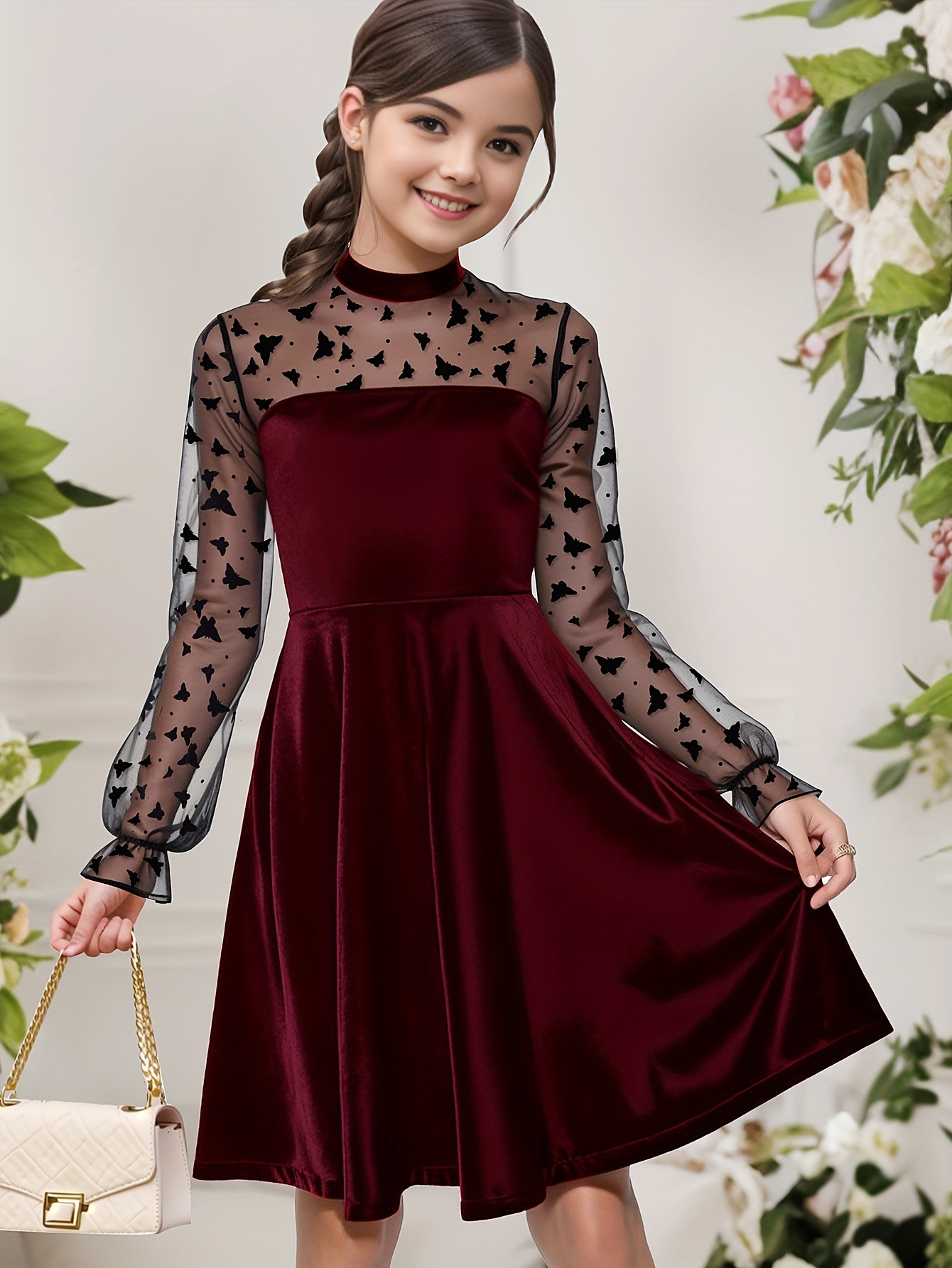 girls semi sheer   net tulle velvet   party dress