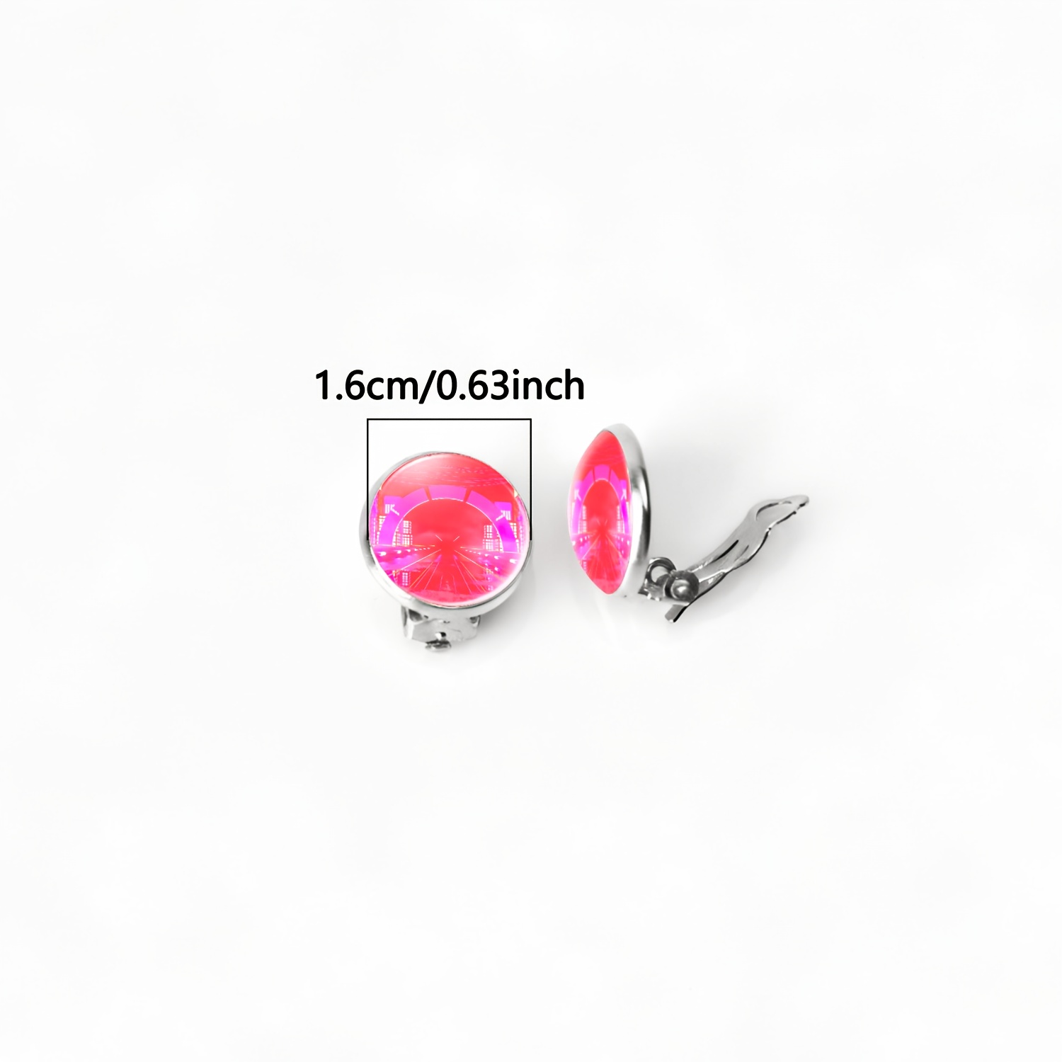 2pcs No-Piercing Round Glass Face Earrings Set, Neon Cityscape
