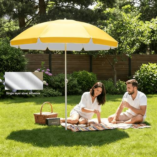 Artikelbild 180 cm outdoor silberbeschichteter großer runder sonnenschirm, marktstand & gewerblicher sonnenschutz strandparasol mit faltdesign für uv-schutz langlebigem stahlstab (basis nicht enthalten), strandschirm, gewerblicher schirm, moderner parasol, tragbarer sonnenschutz, stabiles gestell