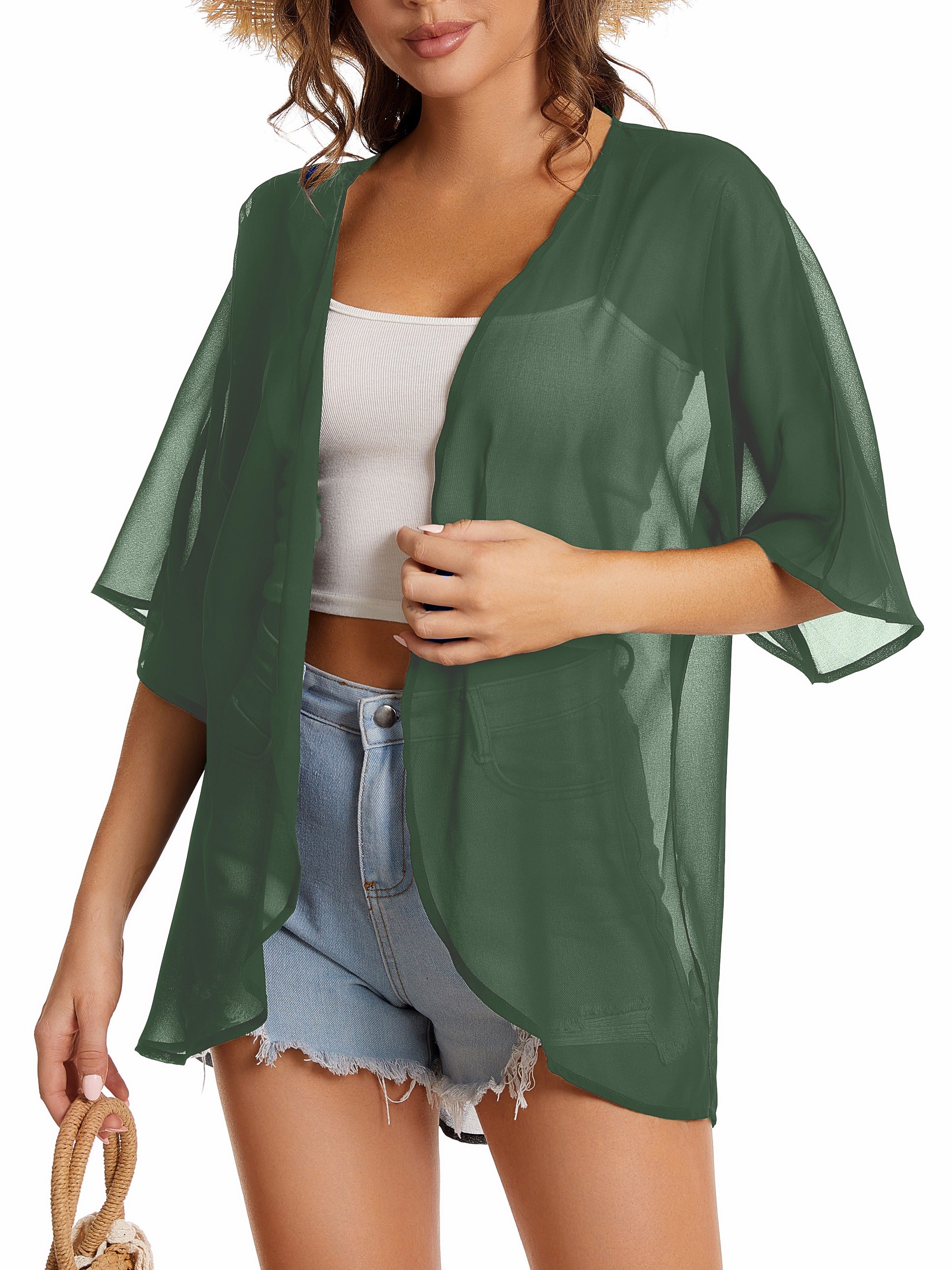 ELESOL Women's Beach Cover Up Summer Kimono Cardigan Chiffon Open